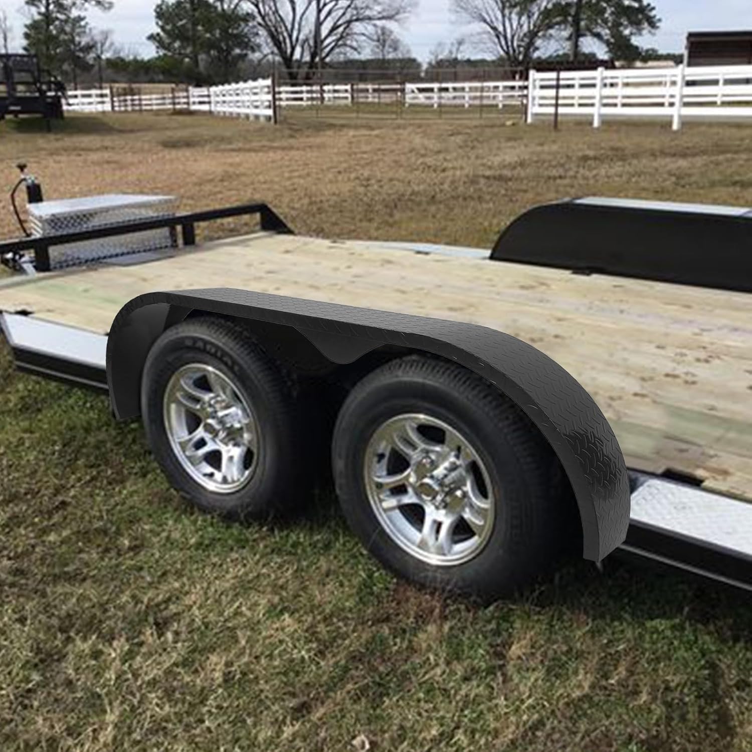 Tandem Trailer Fender Double Axle, 9.1"x 66"x 20" Teardrop Enclosed Trailer Fender Replacement,Steel Plate Tandem Axle Trailer Fenders Fit for 13-15 Inch Wheels (Black, 2-Pack)