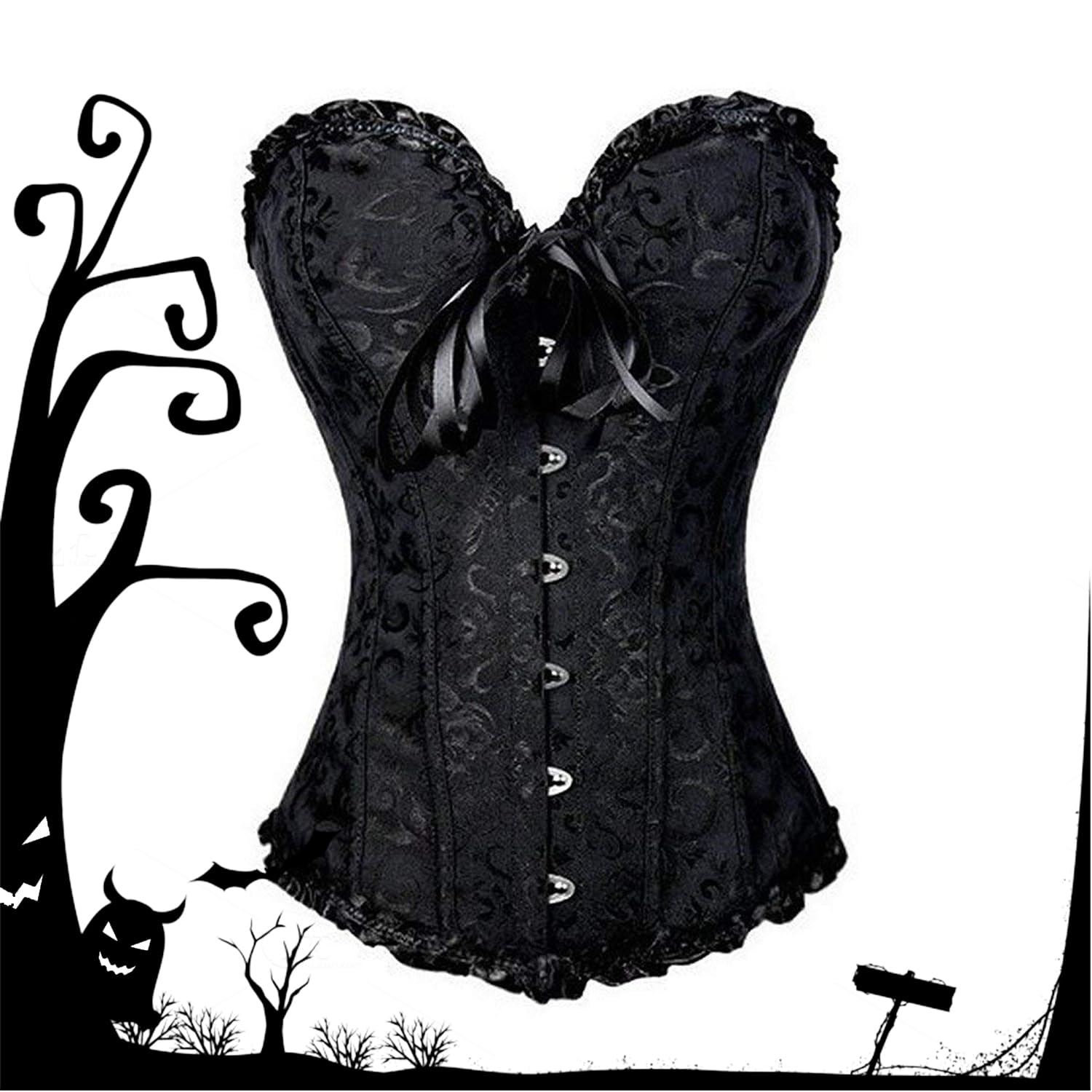 Corpetto Top Donna,Gonna Steampunk da Donna Asimmetrica in Chiffon,Collana in Pizzo retrò con Bracciale,Gotico Nero Bustini e Corsetti,Adatto per Feste,Cosplay,Halloween,Carnevale