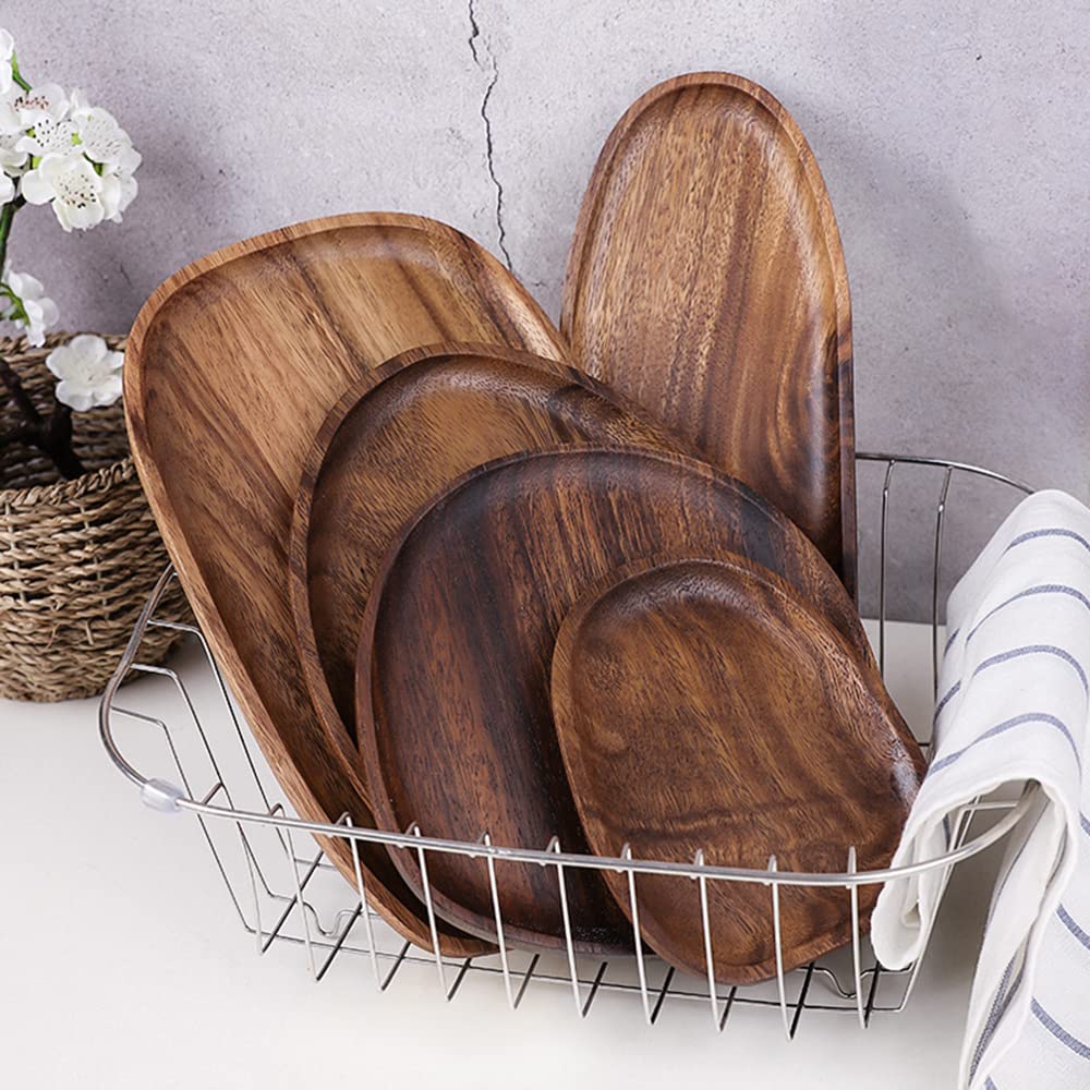 Set di 4 vassoi da portata rotondi irregolari in legno per snack, formaggio, aperitivi, dessert, sushi, frutta, insalata, piatti in legno