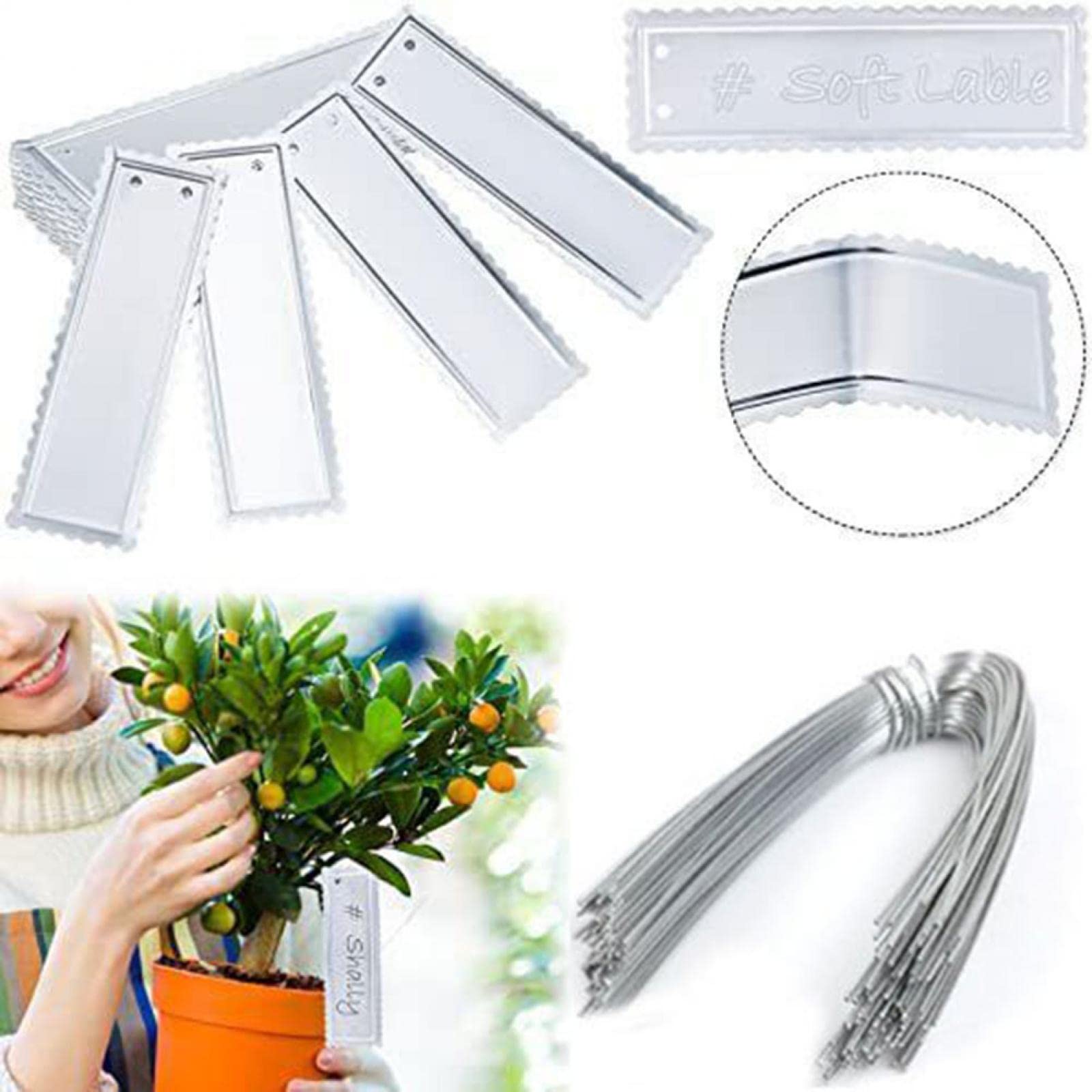 Aluminium boomlabels met metalen draden dubbelzijdig schrijven op metalen etiketten metalen plantenlabels massief stempelen tags waterdichte outdoor plantenmarkeringen voor het markeren van bomen, planten, kassen (200 stuks