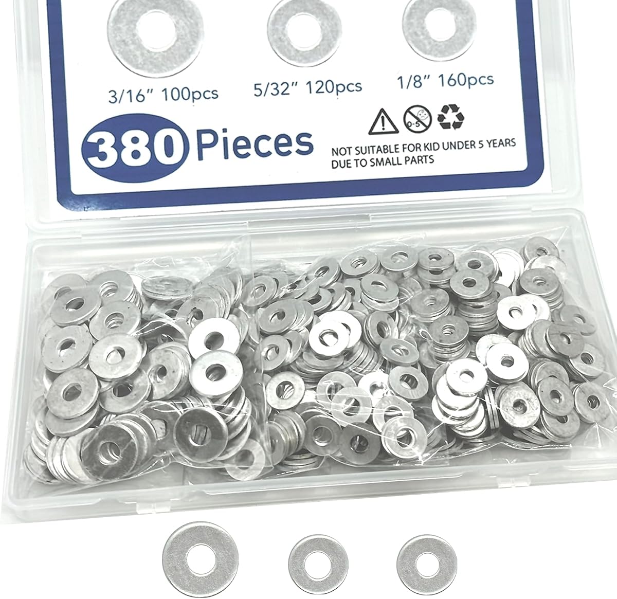 380 pcs Aluminum Pop Rivet Washers Assortment Kit for 1/8 inch 5/32 inch 3/16 inch Diameter Rivet, Backup Blind Rivets Washer Aluminum Pop Rivet Washers Blind Rivet Washer