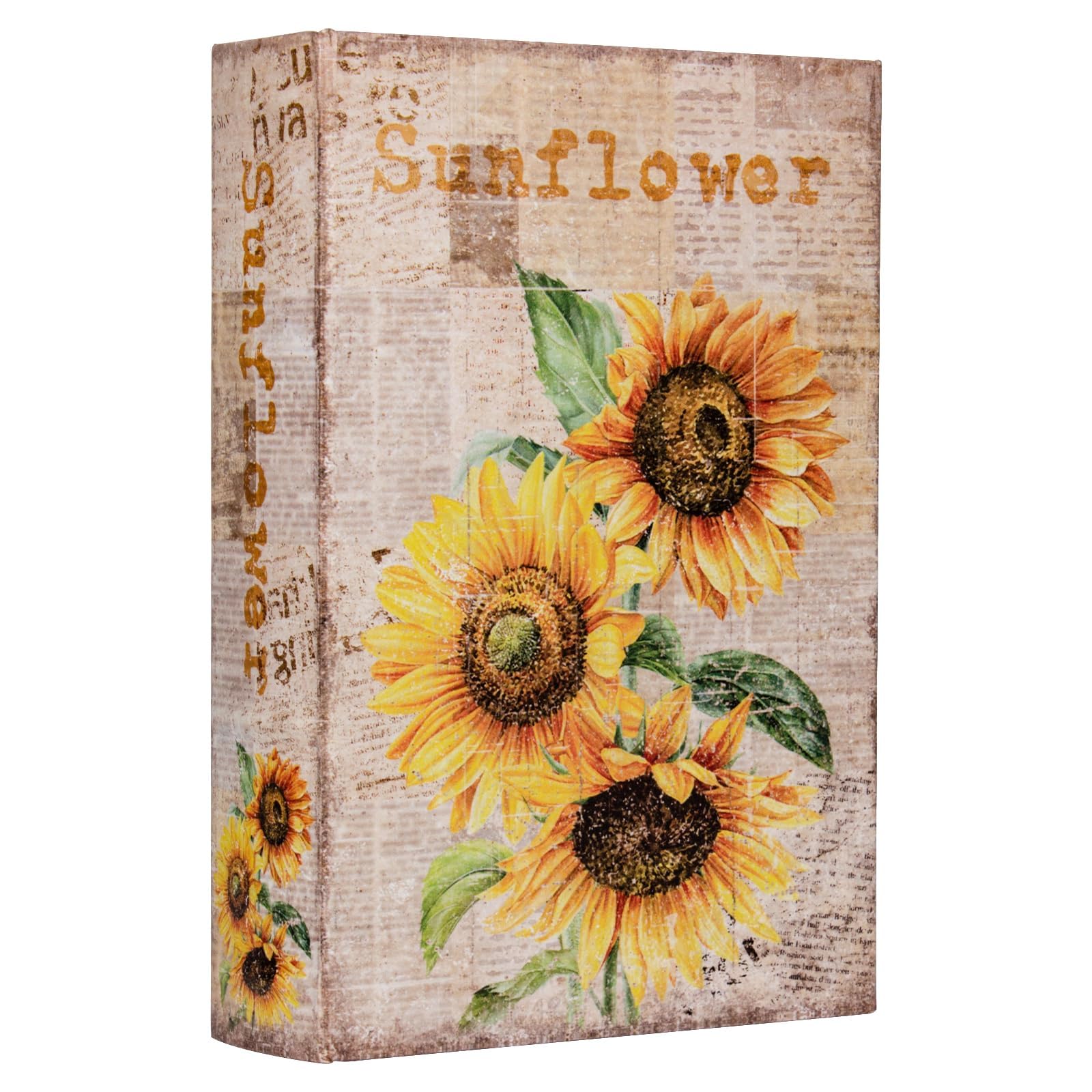 TRMESIA Decorative Book Box Vintage Style Fake Book Sunflower Pattern Faux Leather Book Box Vintage Book Storage Box Bookshelf Decoration Cafe Decorat