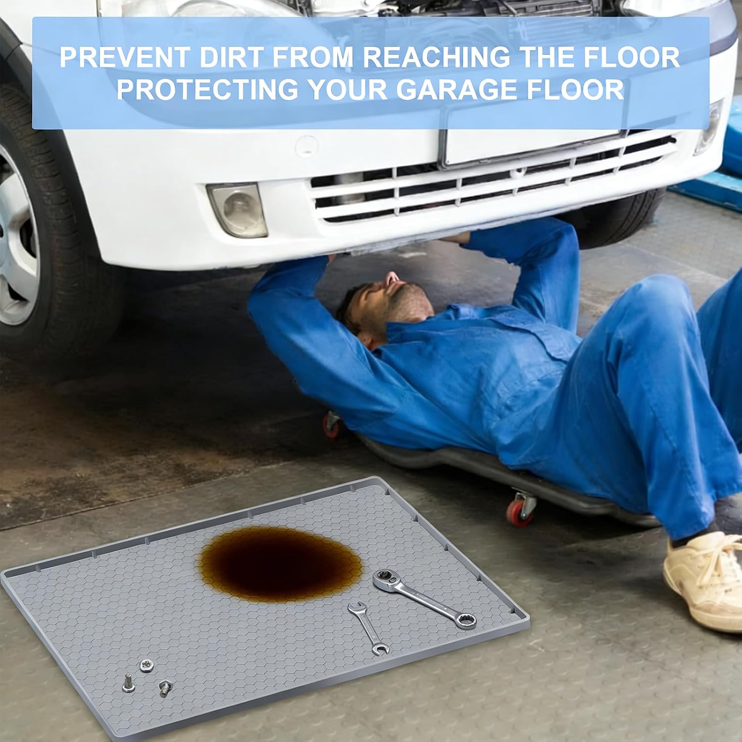 Oil Drip Pan for Under Car, 34'' x22'' Oil Spill Mat for Garage Floor, Silicone Oil Drip Tray with Raised Edge, Driveway Pad Liquid Leaks Non-Slip No Splatter for Auto & Home Floor Protection