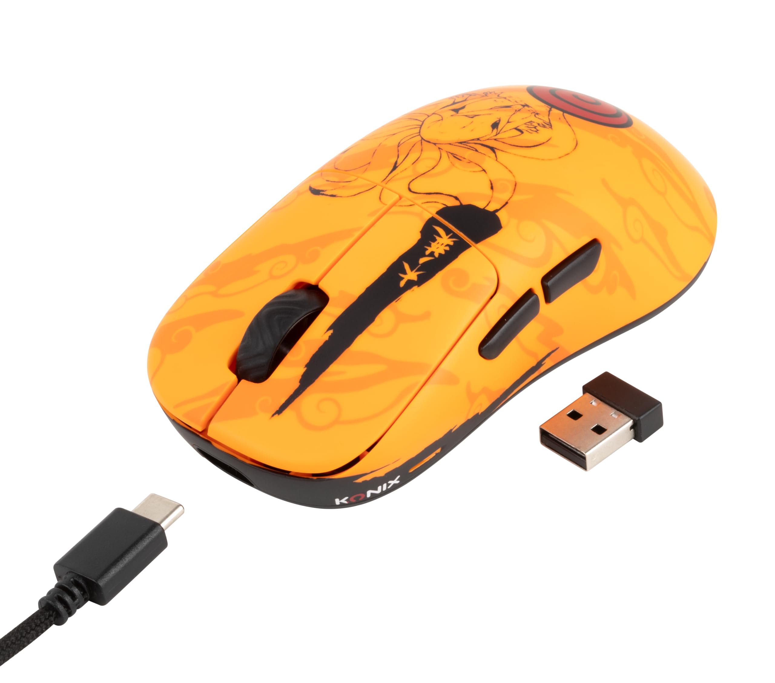 Konix Naruto Shippuden Souris Gaming Filaire/sans Fil PC - Édition Pro Collector Numérotée - 26 000 DPI - Autonomie 70 h - Motif Kurama/Kyûbi - Orange