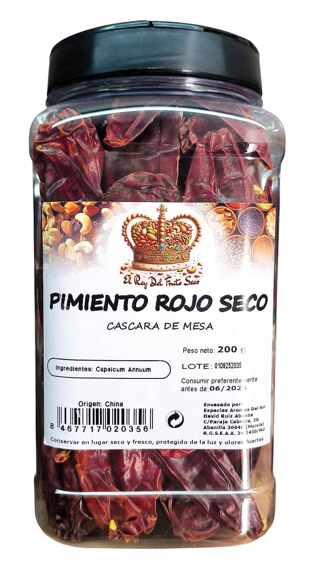 Pimiento Rojo Seco 200 gr - Cascara de mesa - El Rey el Fruto Seco