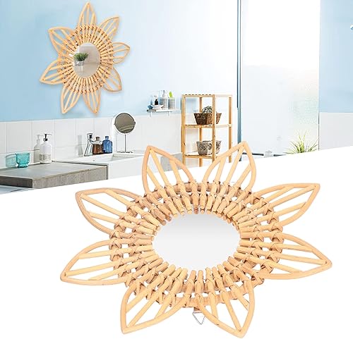 Miniatura 5 de OUKENS Espejo de maquillaje de ratán, espejo de maquillaje montado en la pared de tamaño grande para dormitorio, baño, baño (flores)