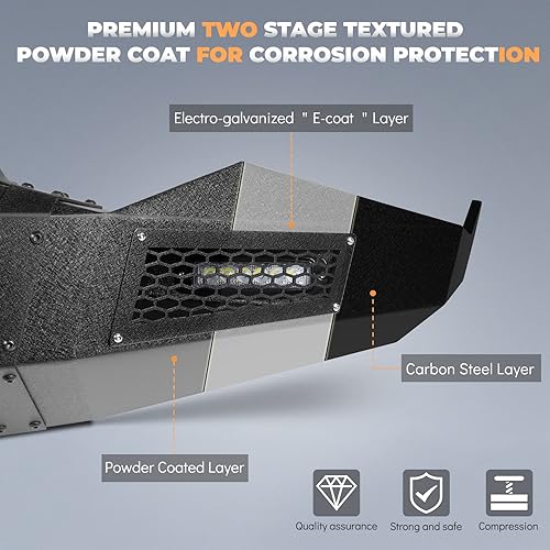 Miniatura 3 de FINDAUTO Parachoques delantero para Dodge Ram 1500 2013-2018 con textura mejorada Black Rock Crawler con anillo en D y placa de cabrestante, con