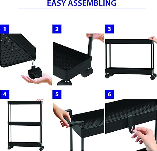 Miniatura 8 de Simple Houseware 3-Tier Slim/Narrow Storage Cart with Handle, 5.5'' Wide x 26.5'' Height Rolling Organizer for Kitchen, Bathroom, Laundry Room -