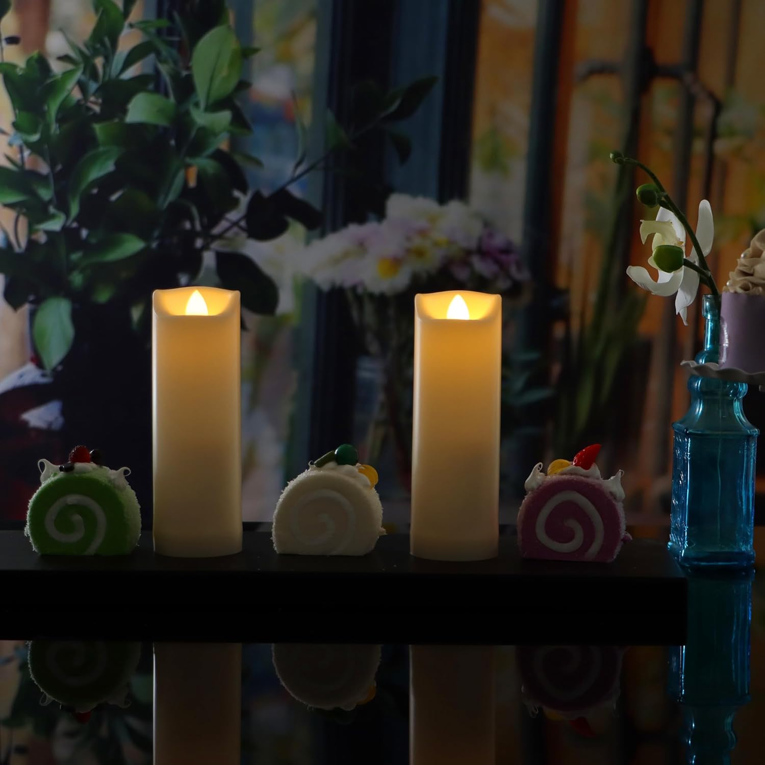 2-Pack Waterproof Outdoor Battery Operated Flameless Candles with Remote and Timer, Realistic Flickering Plastic Electric Slim LED Pillar Lights for Birthday Wedding Christmas Decor Gifts 2x6 Inches