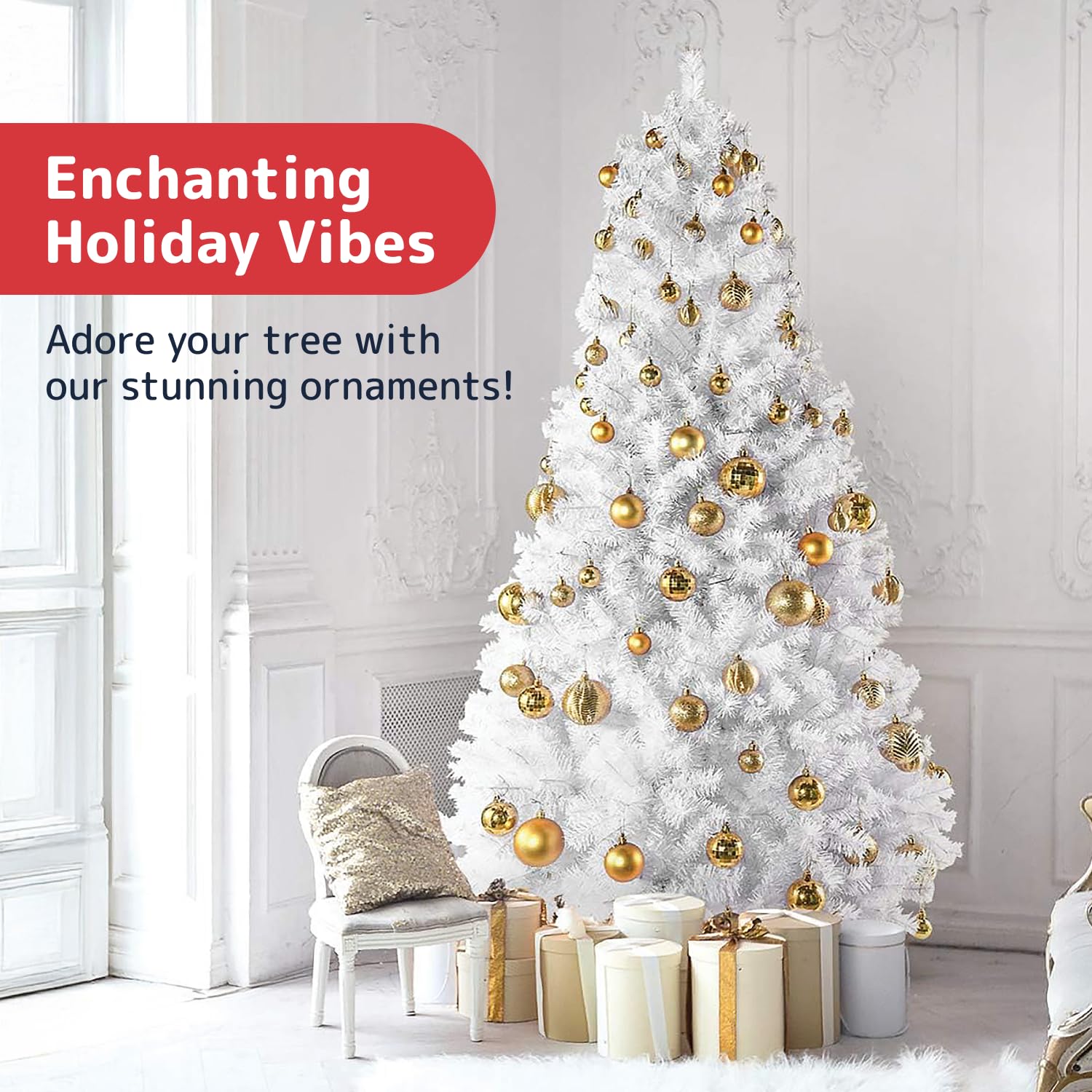 Prextex Boules de Noël Dorées pour Les Décorations de Noël - 36 Boules Noël Incassables avec Fil de Suspension pour la Décoration des Fêtes - Boules de Noël Dorées (Combo de 6 Styles en 3 Tailles)