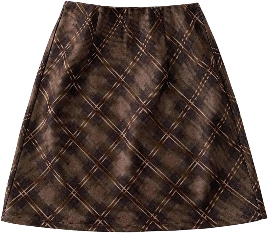 MakeMeChic Women's Plaid Mini Skirt High Waist A Line Vintage Preppy Skirts