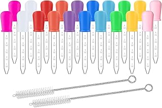 20 PCS Liquid Droppers with 2 Clean Brushes - 5ml Clear Silicone Eye Pipettes Dropper with Bulb Tip for Kids Candy Molds, Gummy Bear, Oil Science, Crafts Projects
