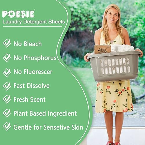Miniatura 2 de Poesie Hoja de detergente para ropa, paquete de 2 unidades, aroma fresco, 2 unidades, aroma a lavanda para camping, senderismo, paquete portátil,