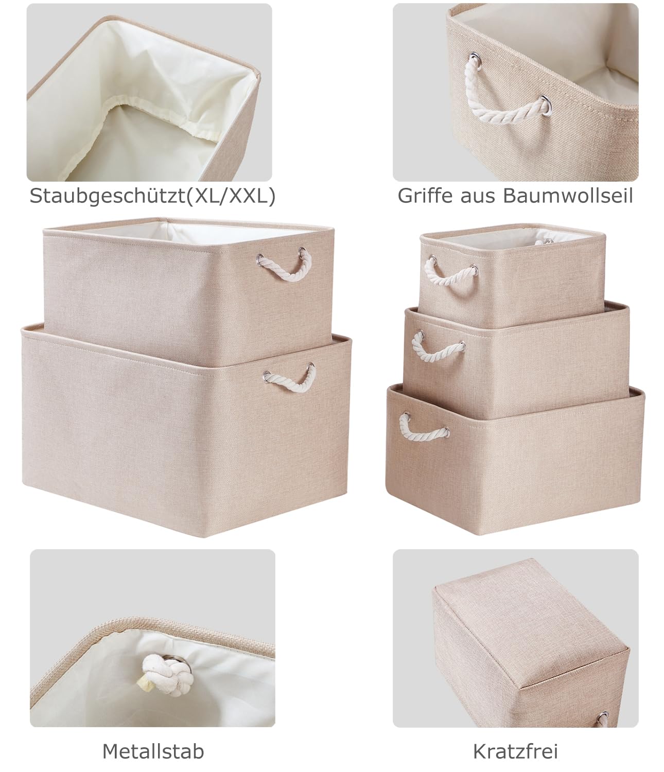 Mangata Stoff Aufbewahrungskorb für Schrank, Mehrere Größen und Farben, Regalkörbe Aufbewahrungsbox, 4er Pack (Helles Khaki, Jumbo)
