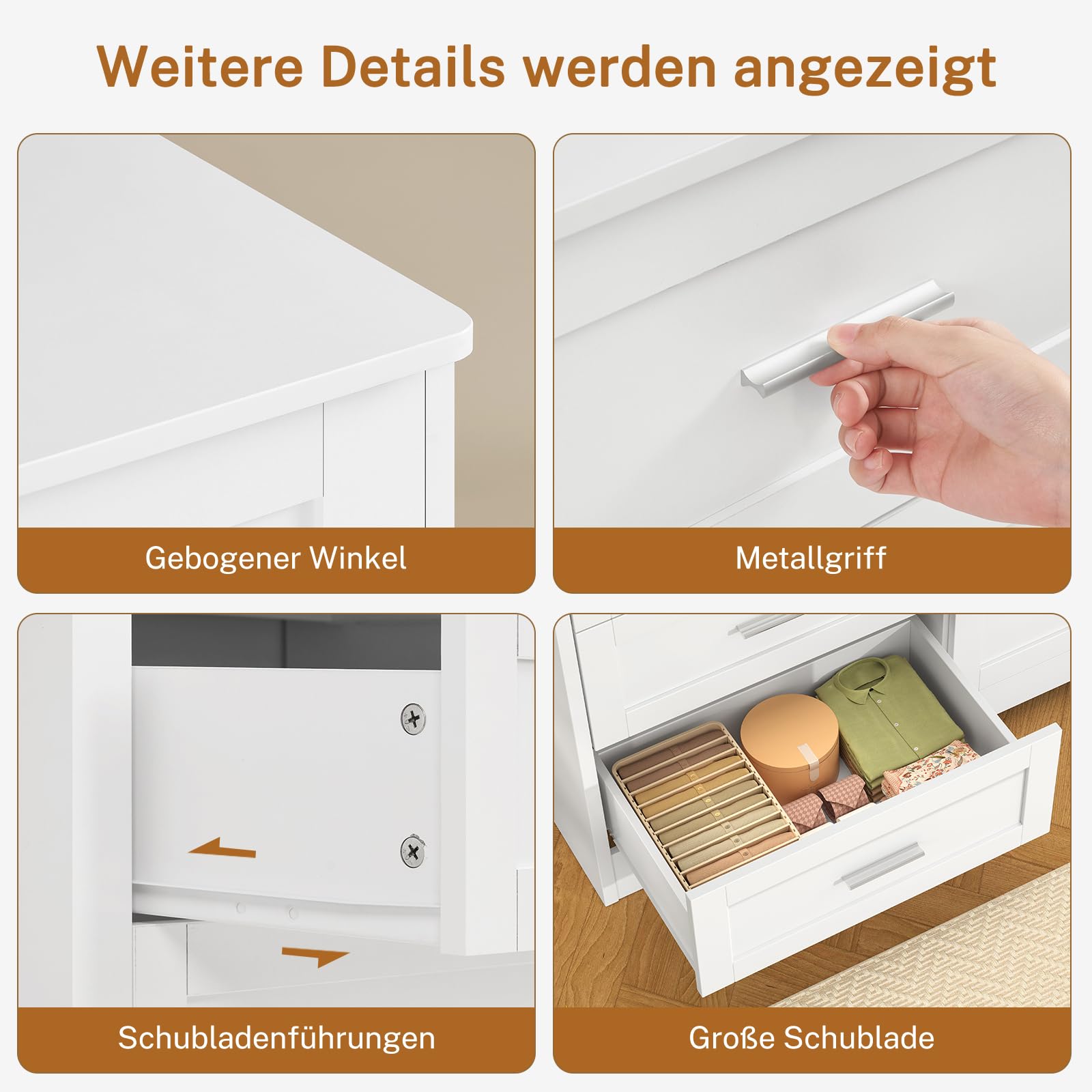 TEENFON Kommode mit 6 Schubladen, Weißer Komodenschrank für Schlafzimmer - Multifunktionales Sideboard für Wohnzimmer, Esszimmer, Flur, 107 x 35 x 75.5 cm