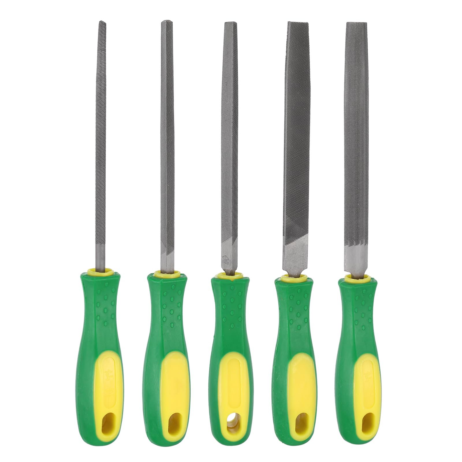 sourcing map 5pcs Metal File Set 150mm Medium Teeth High Carbon Steel Hand Files with PP Handle Square/Flat/Triangle/Half-Round/Round for Metal Wood Stone Grinding Polishing Engraving