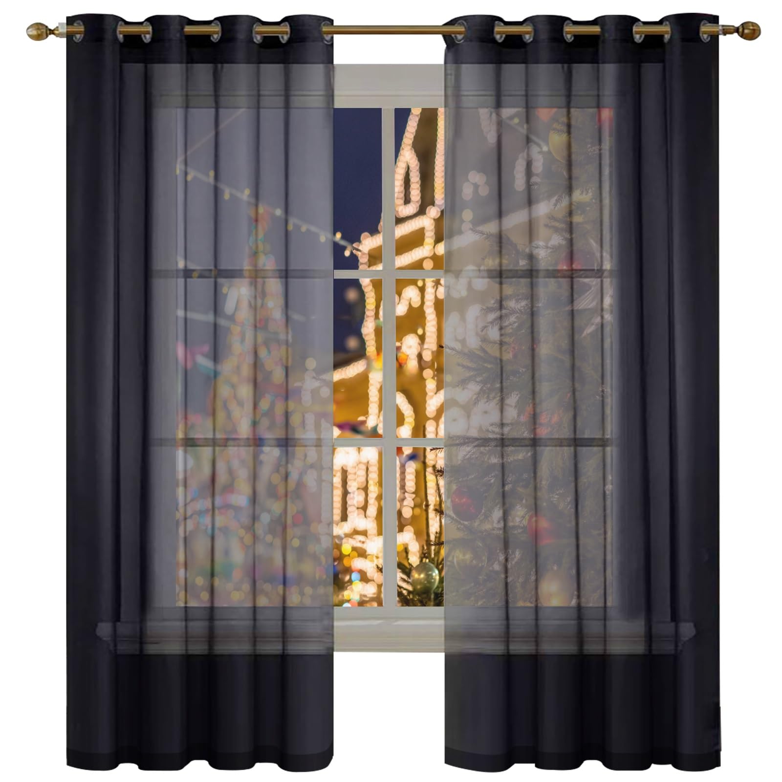Rideaux voilage noir de haute qualité 50 x 130 cm chic pour chambre