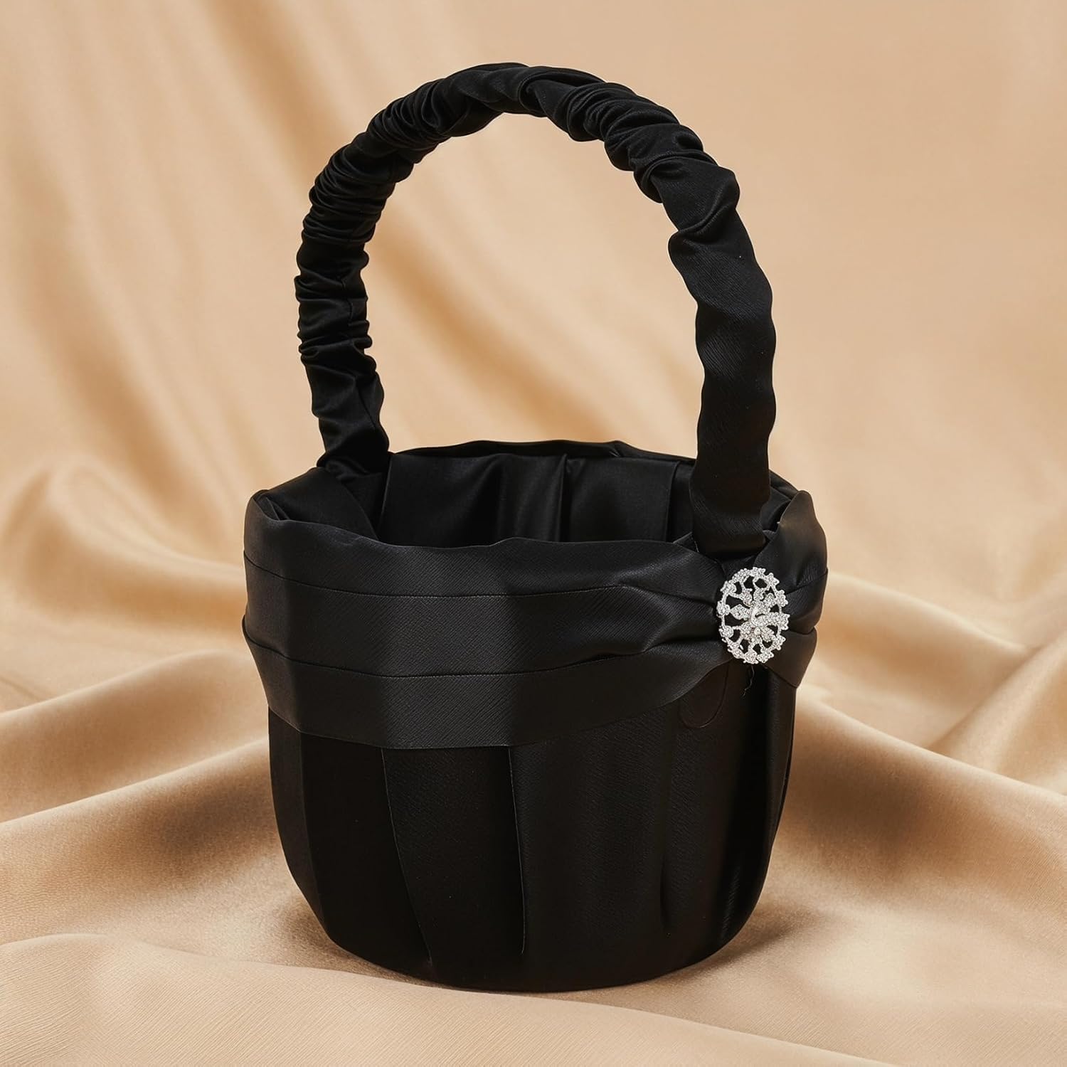 Flower Girl Basket with Handle Black Rhinestone Wedding Flower Basket for Ceremony Petal Container and Candy Holder for Party Banquet Decor 8.66 X 5.51 X 5.51 in