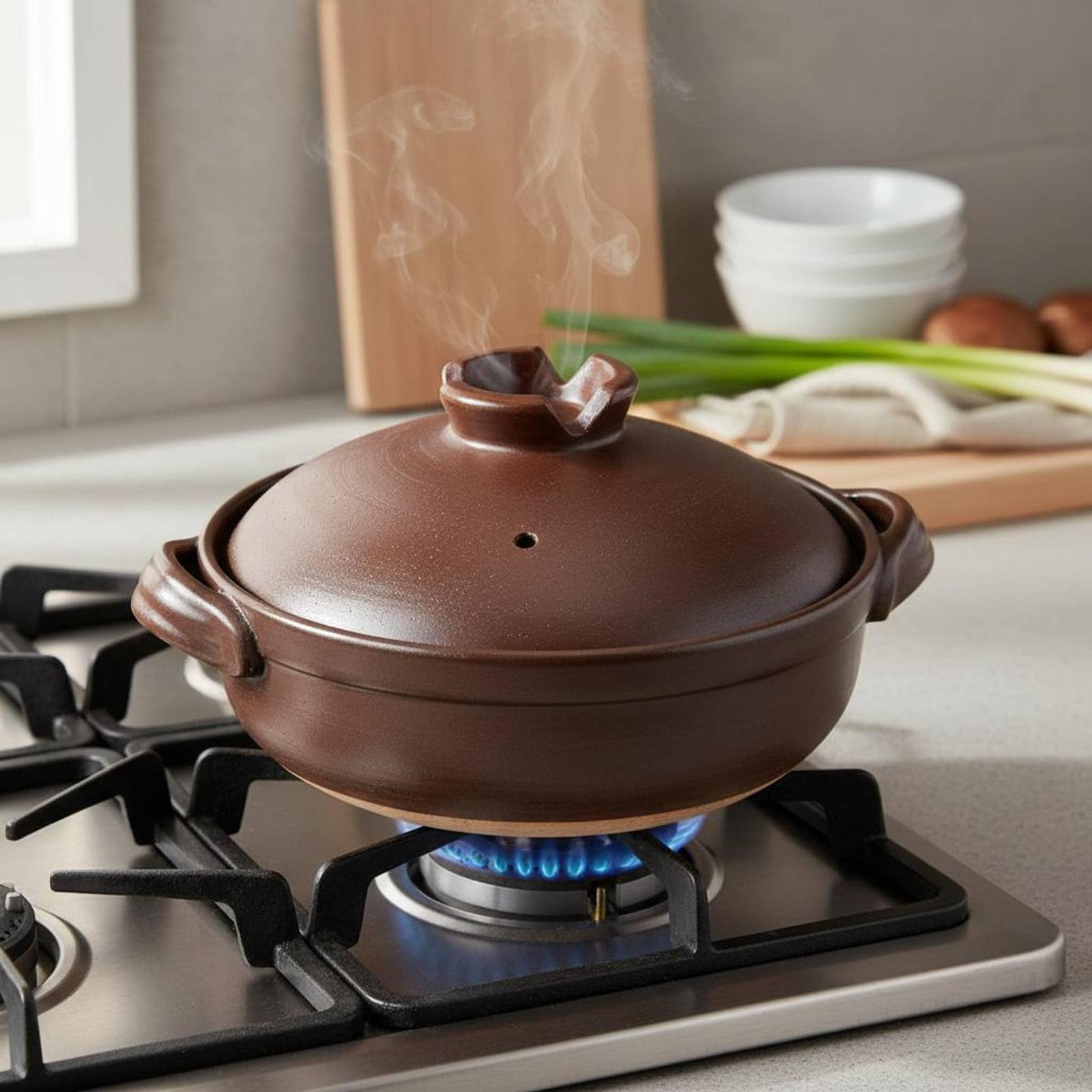 Qianly Pentola in Argilla Stile Giapponese Materiale Naturale Pentola per Zuppa e Stufato Mantiene il Calore Casseruola in Terracotta con Coperchio, 1.6L, Karakusa