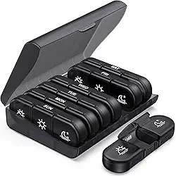 Organizador semanal de comprimidos 3 vezes por dia, caixa de comprimidos portátil para viagem Puliv 7 dias com compartimentos grandes, estojo portátil de comprimidos de viagem para