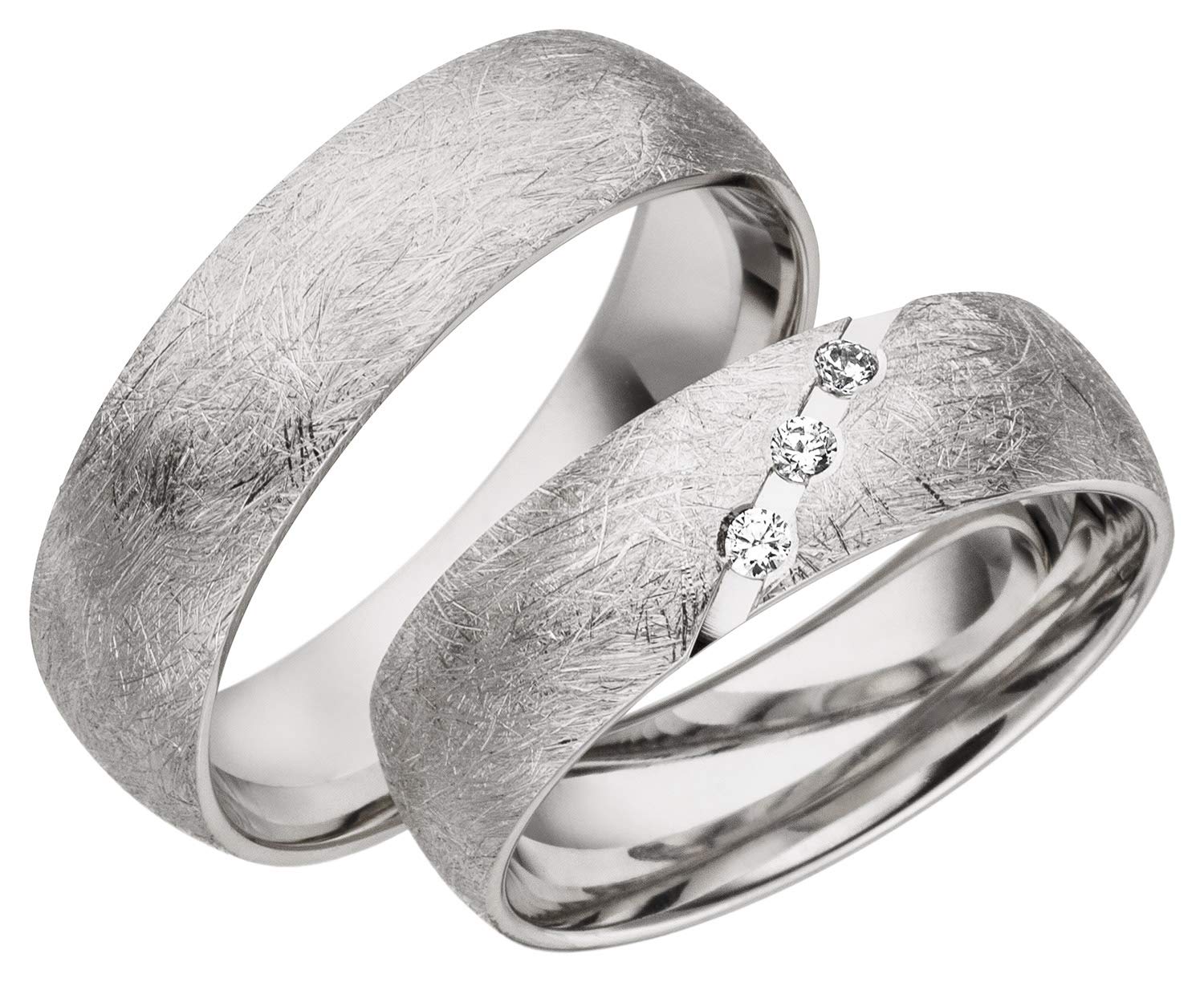 JC Trauringe 925er Sterling Silber Paarpreis I Ehe-Ringe mit kostenfreier Gravur I Verlobungsringe 6 mm breit inkl. Etui-Box I Herren-Ring ohne & Damen-Ring mit Zirkonia-Stein I Gr. 48 bis 72 I A22