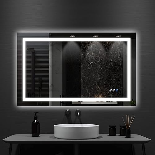 Espejo de baño LED de 60 x 36 pulgadas con luces, espejo de baño iluminado inteligente para pared, espejo sin marco iluminado regulable para montaje