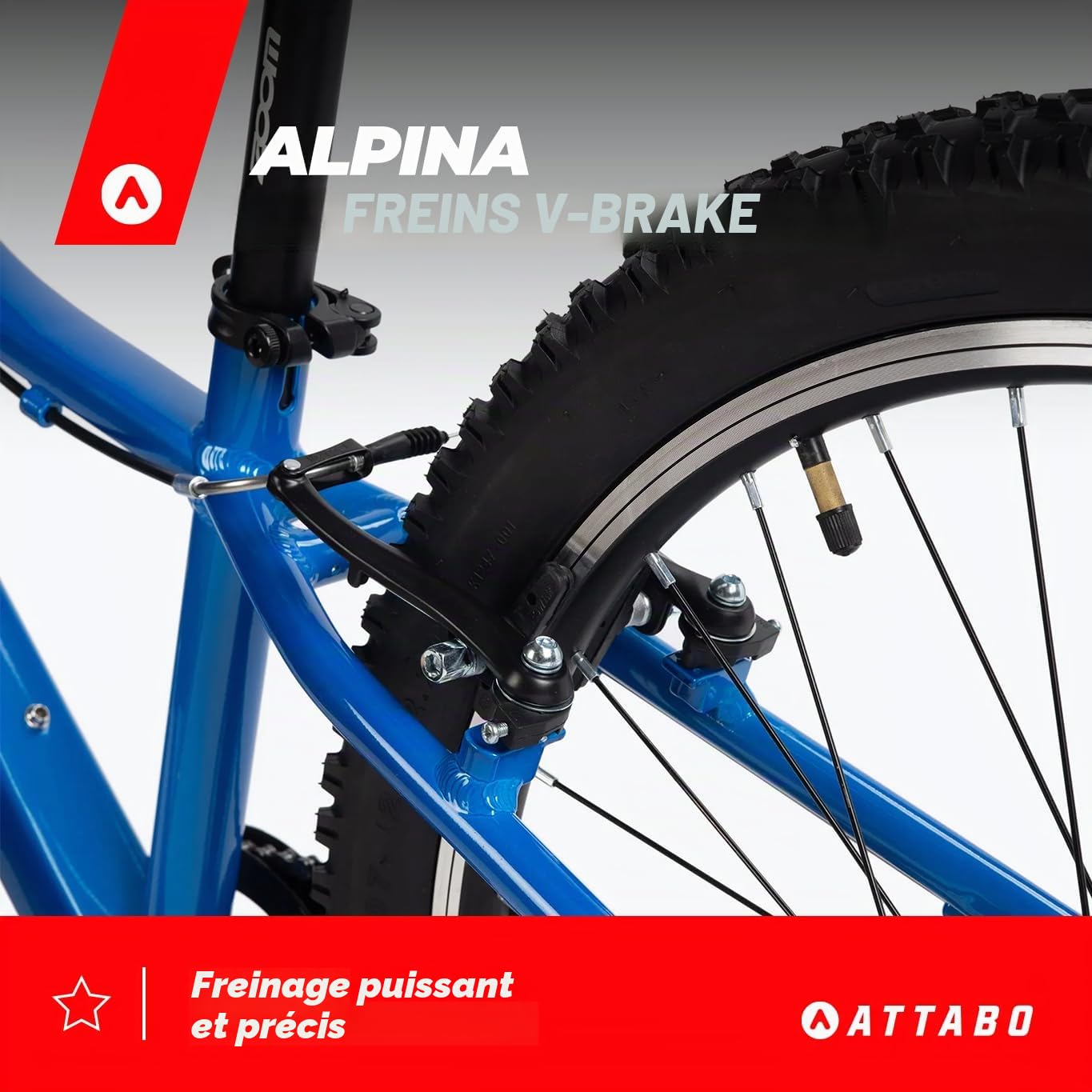 ATTABO VTT JR pour Enfant avec Cadre en Aluminium 12" - Roues de 24" - avec Accessoires - Guidon Ergonomique en V - Selle réglable - Dérailleur à 8 Vitesses