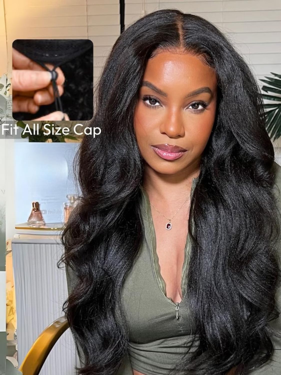 UNICE EasiContour V Part Wigs Human Hair Yaki Straight Glueless Wigs Human Hair Clip in Vpart Wig No Sew in No Glue Upgrade U Part Human Hair Wig Beginner Friendly 22 inches
