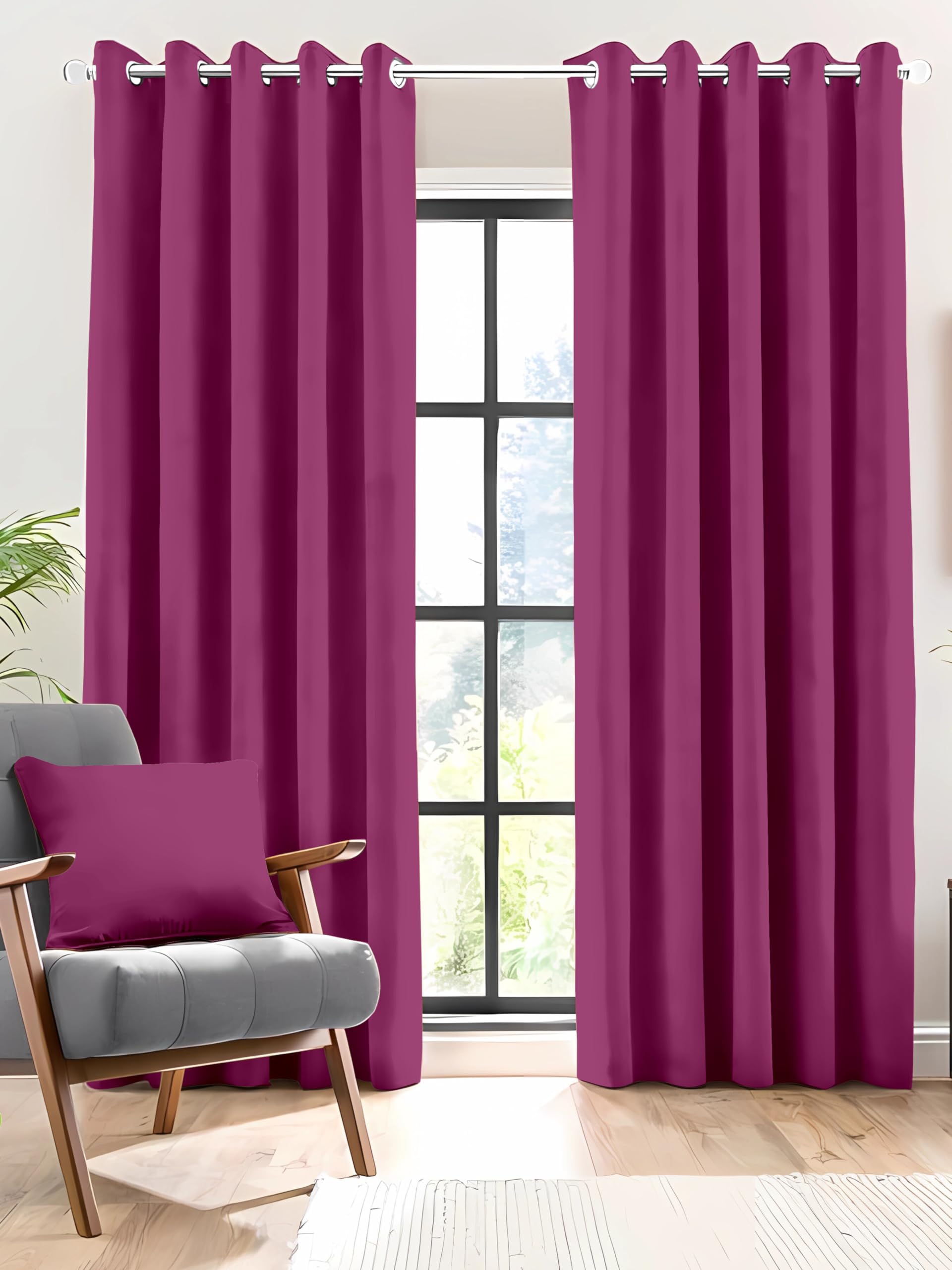 Comet Blackout Door Curtains 5 Feet (Set of 2)| Raspberry Rose (DL154) | 152 x 130 cm | & | Nova Blackout Door Curtains 5 Feet (Set of 1)| Grey Cloud (DL33) | 130 x 152 cm