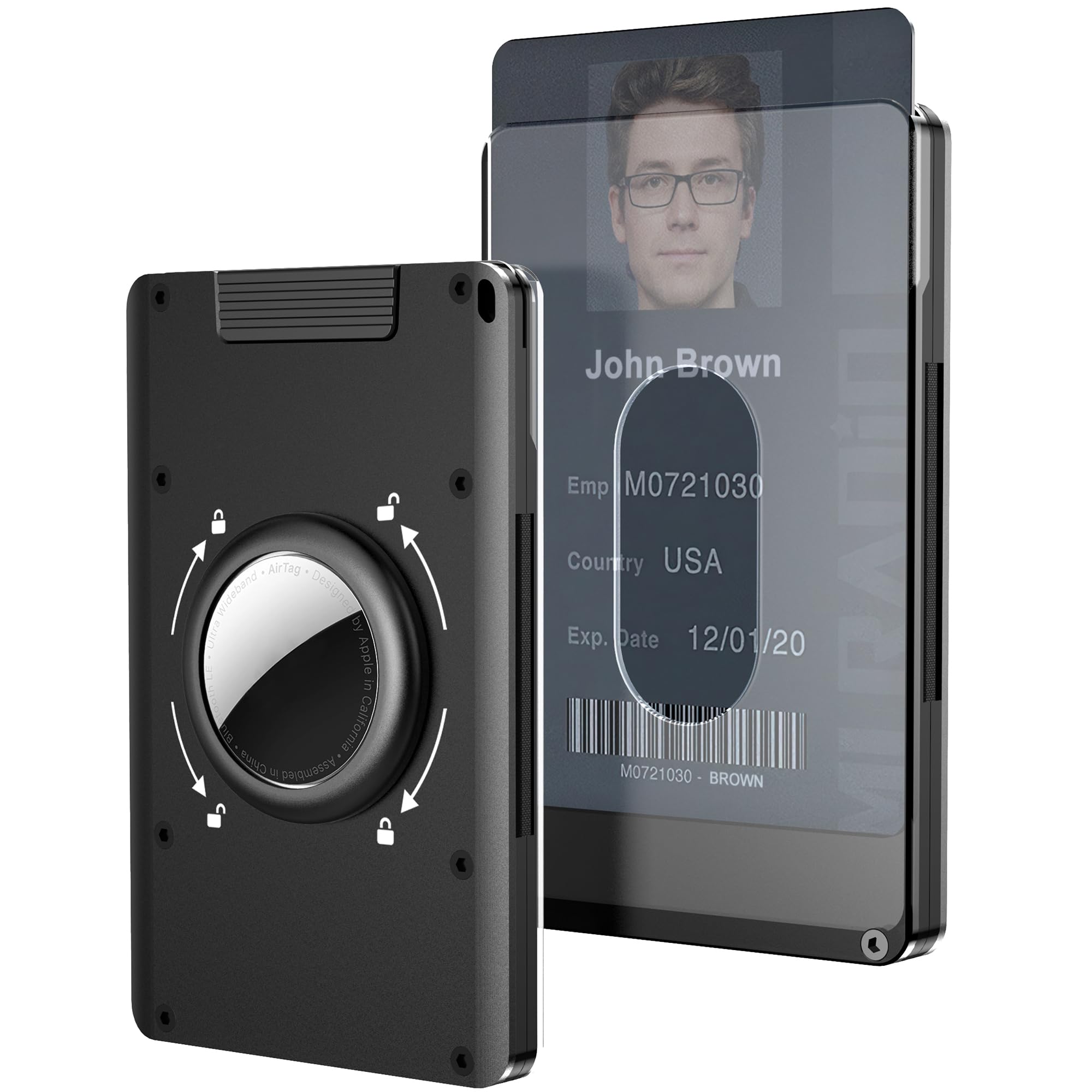 umoven Minimalist Wallet For Men - Aluminum Slim Stretchable Belt Draw-Out Metal Wallet with 1 Clear window ID Badge Holder, Holds up 15 Cards with Cash Strap. (Air-Black)