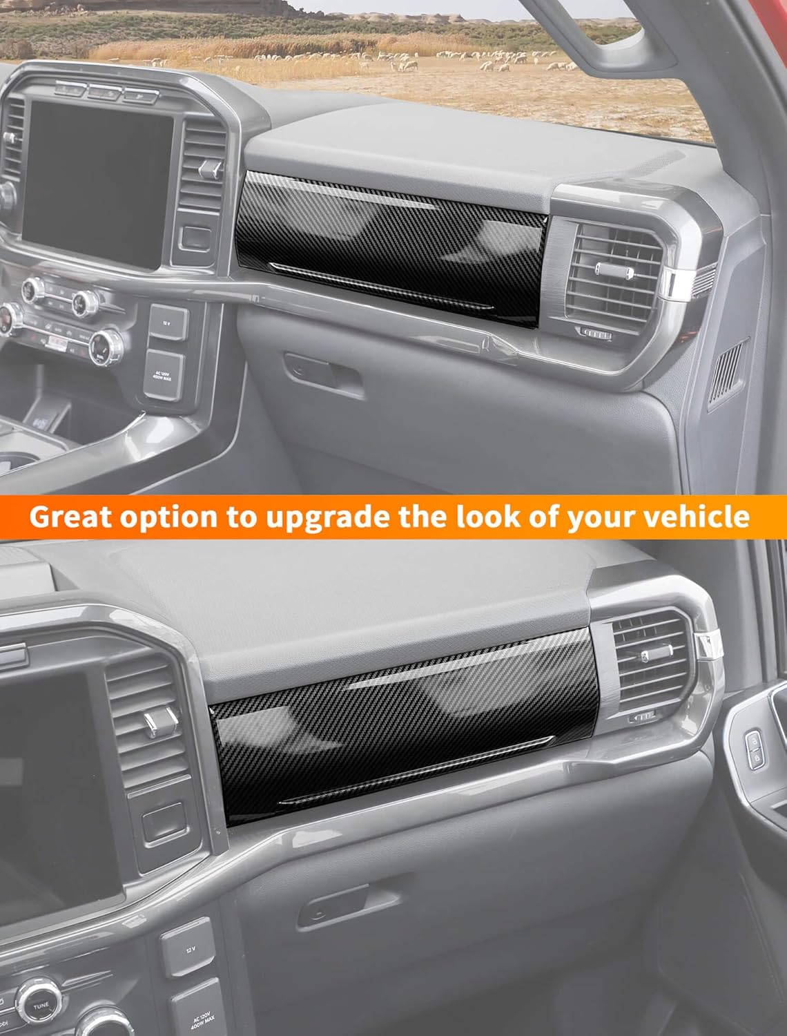 Savadicar Upper Glove Box Trim Cover for 2021-Present Ford F150, Carbon Fiber Finish Dashboard Overlay Accent, Interior Decorative Accessories