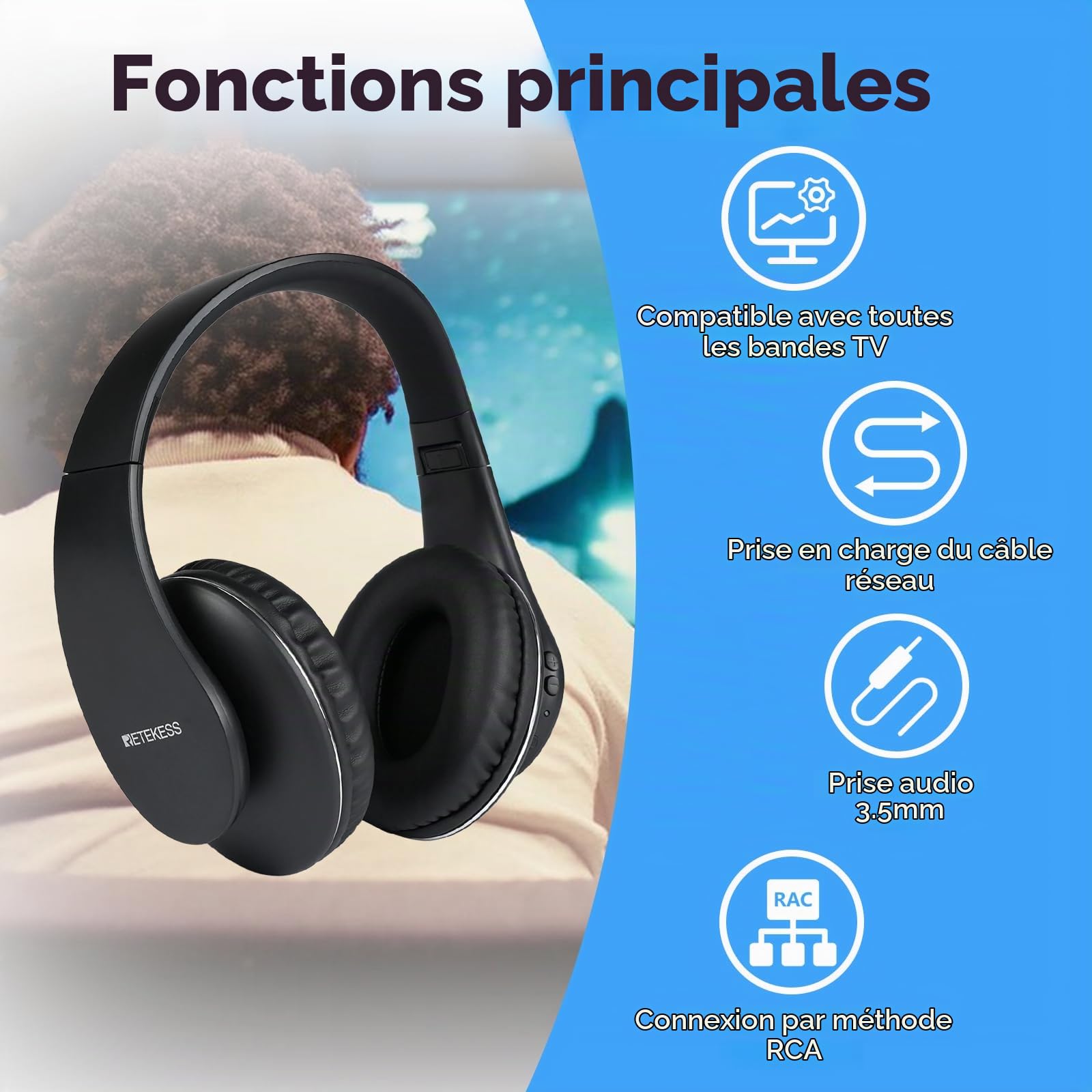 Retekess TA005P Casque TV sans Fil, Version Améliorée de Deuxième Génération