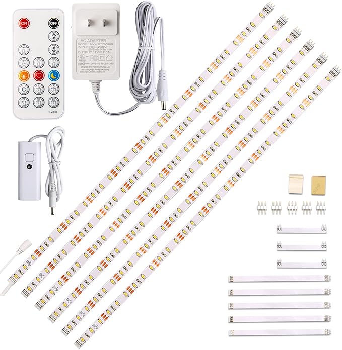 WOBANE Under LED Lighting kit, 6 PCS LED Strip Lights with Remote Control Dimmer and