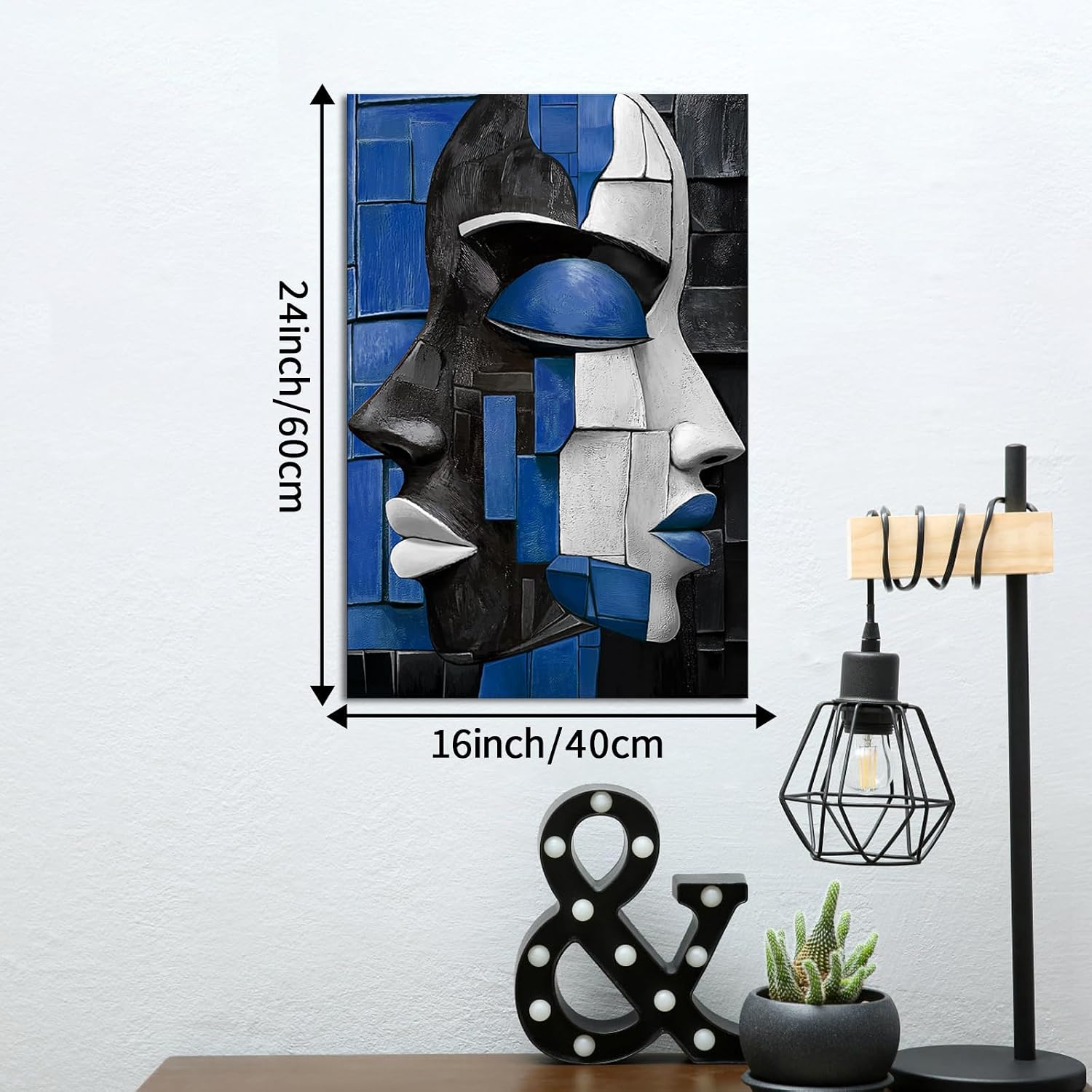 LyerArtork African American Canvas Wall Art 16x24 inch Navy Blue White Modern Abstract Portrait Face Picture Prints Neutral Artwork Wall Decor for Living Room Bedroom Office