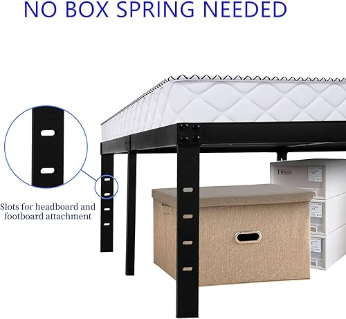 Miniatura 5 de Marco de cama Queen con plataforma de metal de 16 pulgadas con soporte de listones de acero, soporta hasta 3500 libras, sin ruido, fácil montaje