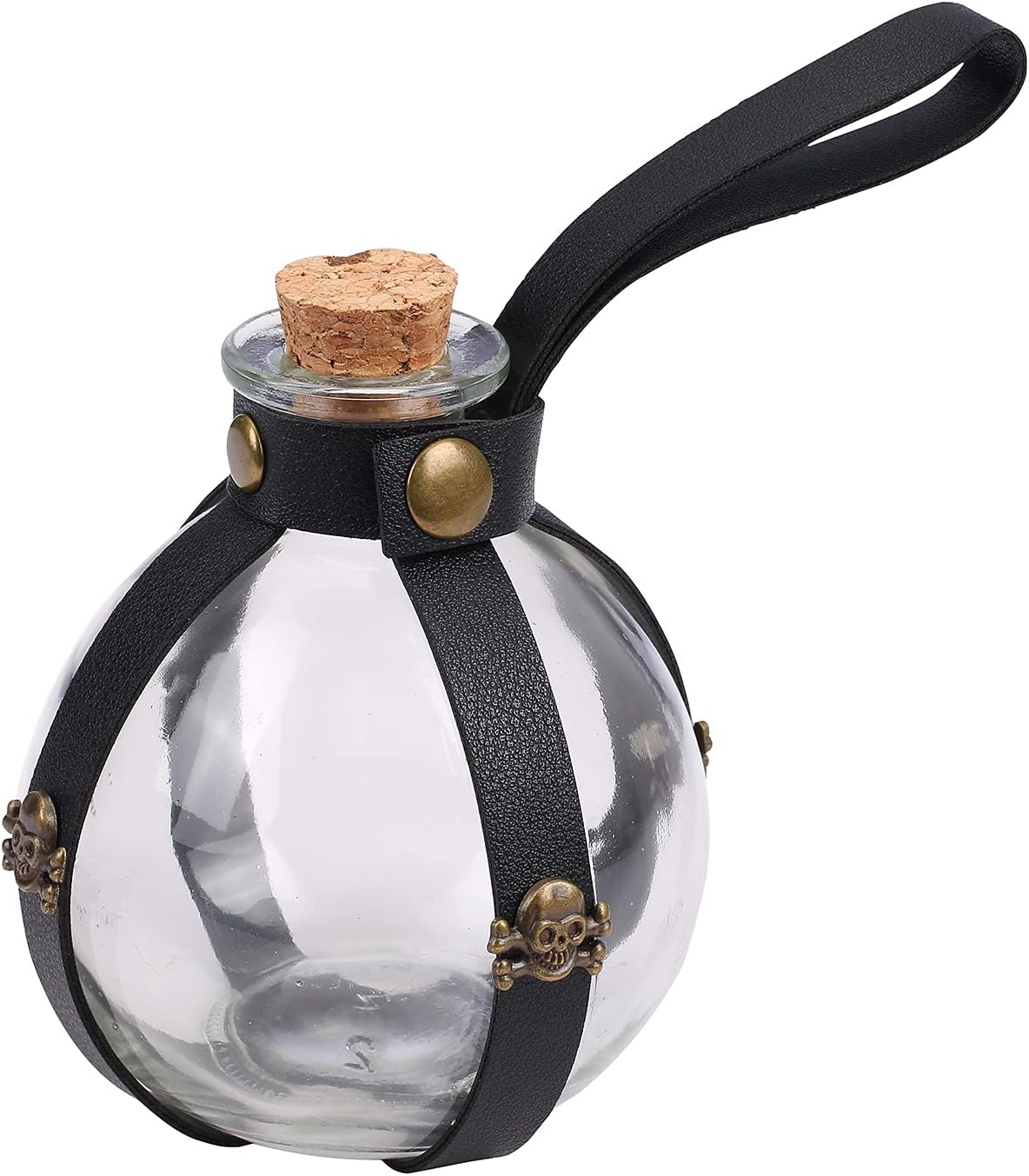 Halloween Witch and Wizard Dark Magic Cork Potion Bottle Costume Cosplay Accessory Round Decorative Glass Bottle with Cork for Halloween Adult's Mens Props DIY Crafts (Black)
