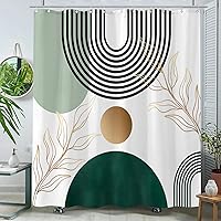 Vista 13 de Aipon Cortina de ducha verde de mediados de siglo para baño, cortina de ducha abstracta bohemia de tela moderna impermeable (72 x 72 pulgadas, verde)