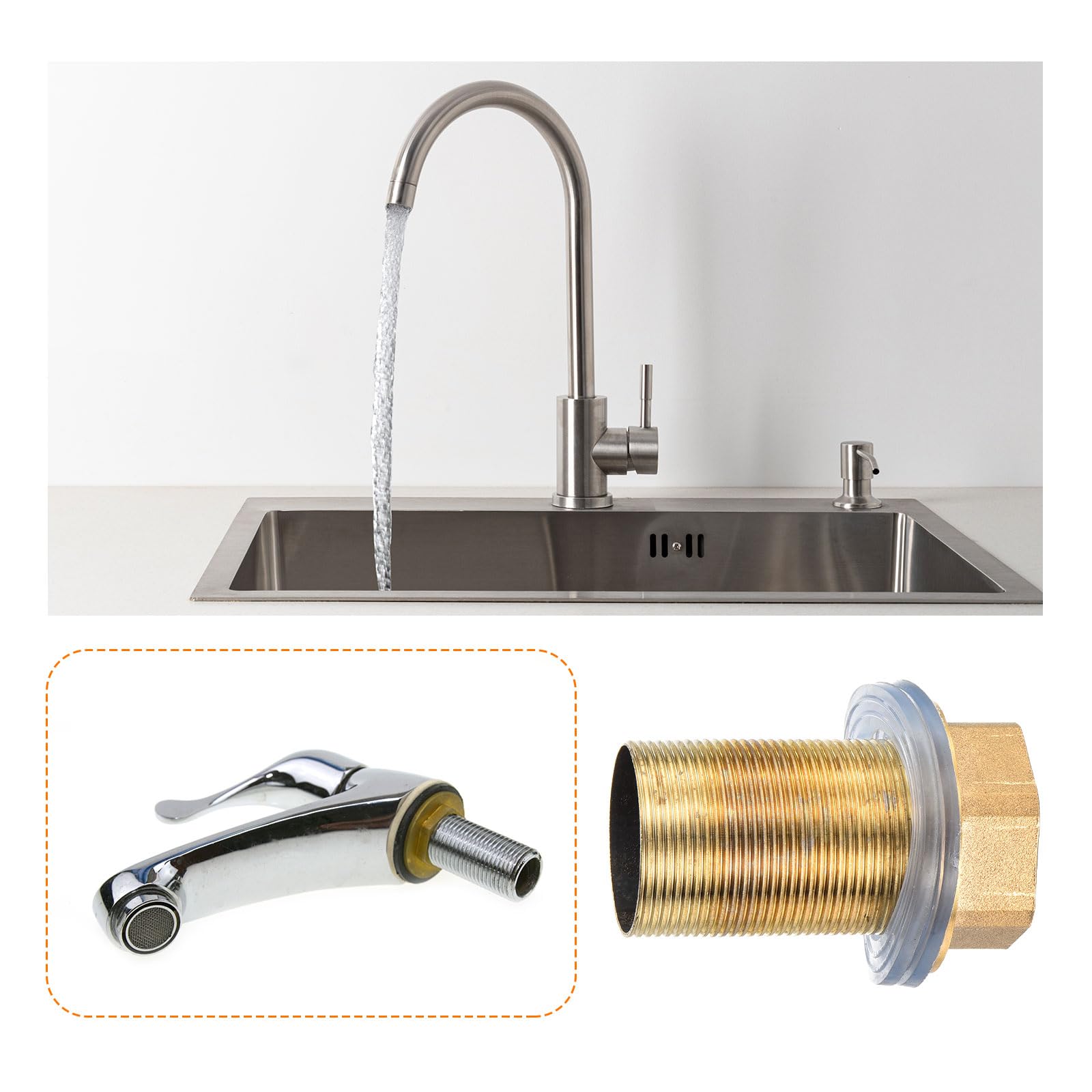 QUARKZMAN 1 Pieza 2.36 Pulgadas Tubo de Montaje de Extensión de Grifo con Arandelas, Tuerca de Bloqueo, Kit de Accesorios de Grifo, Bronce