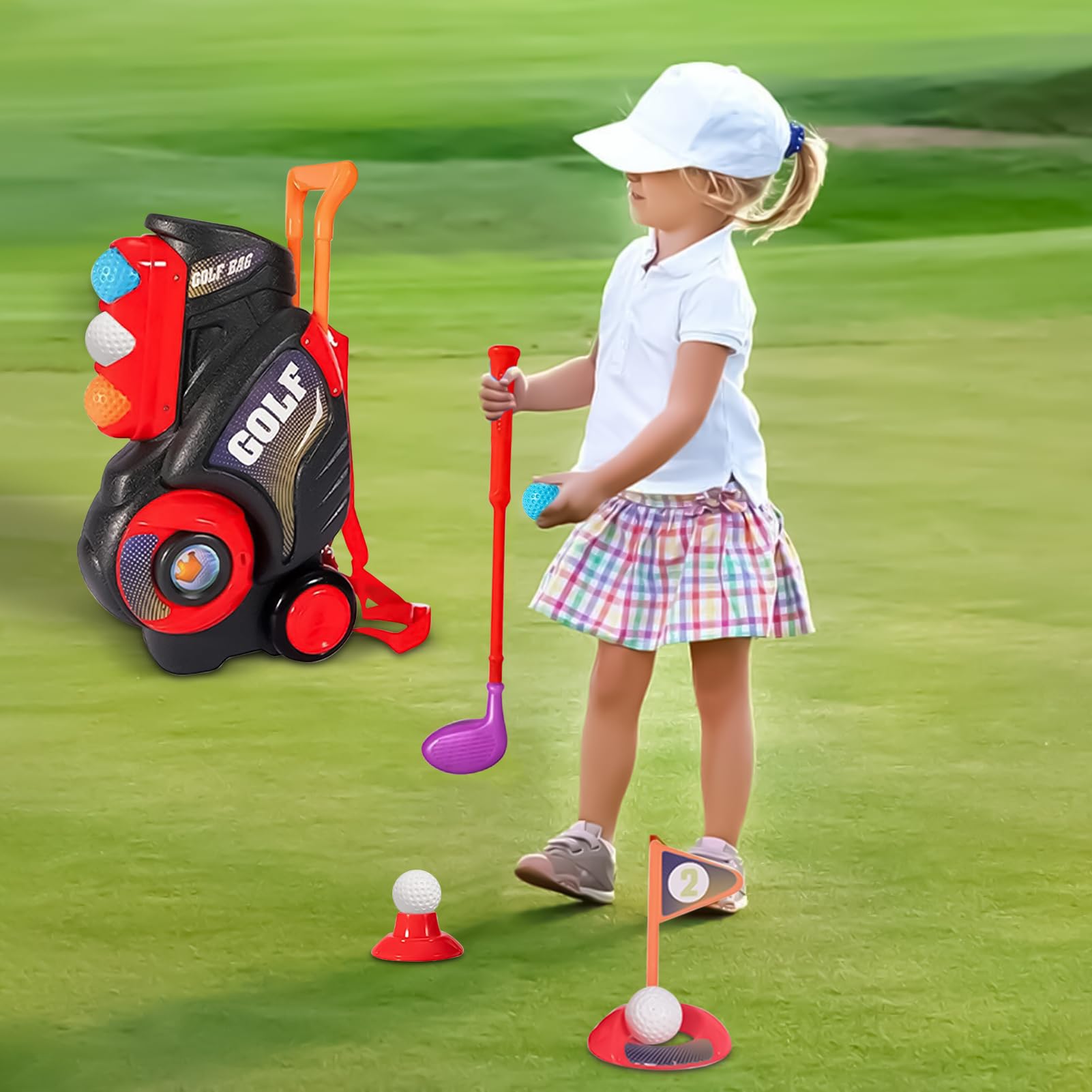 Zestaw do golfa, dla maluchów, 10,04 x 5,91 x 15,35 cala, lekka zabawka sportowa z torbą do przenoszenia, kolorowe narzędzie edukacyjne do zabawy, zestaw do gry w golfa, idealna zabawa na