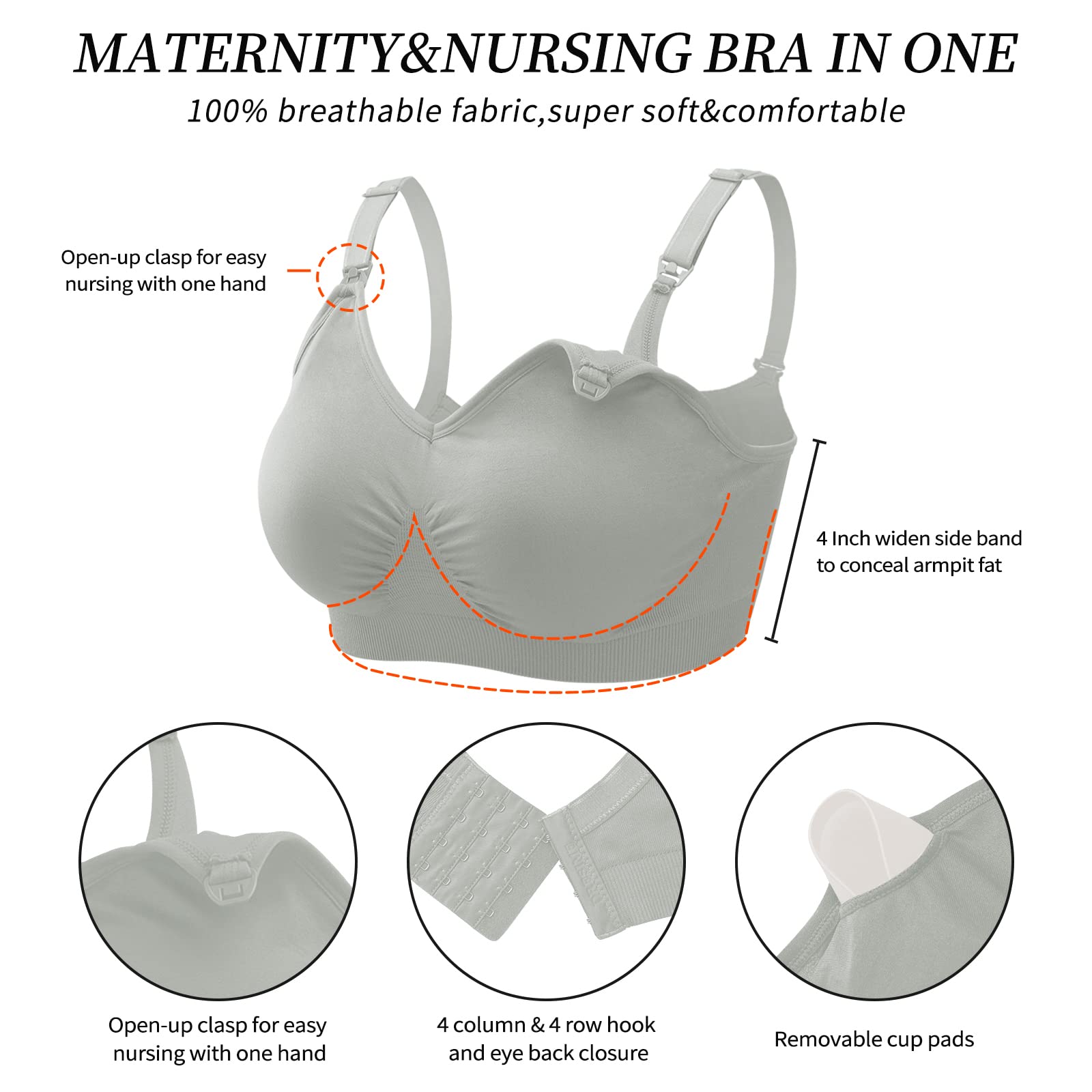 Sujetadores Lactancia, 3 Piezas Sin Aros Sujetadores de Maternidad Ultra Confort Sujetador Premama para Mujeres con con Extra brazaletes y Ganchos — view 4
