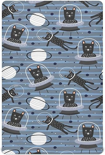 Kigai Funny Cat Alien Fitted Crib Sheet for Girls and Boys Soft Breathable for Standard Crib  Toddler Bed Mattress 28 x 52 in