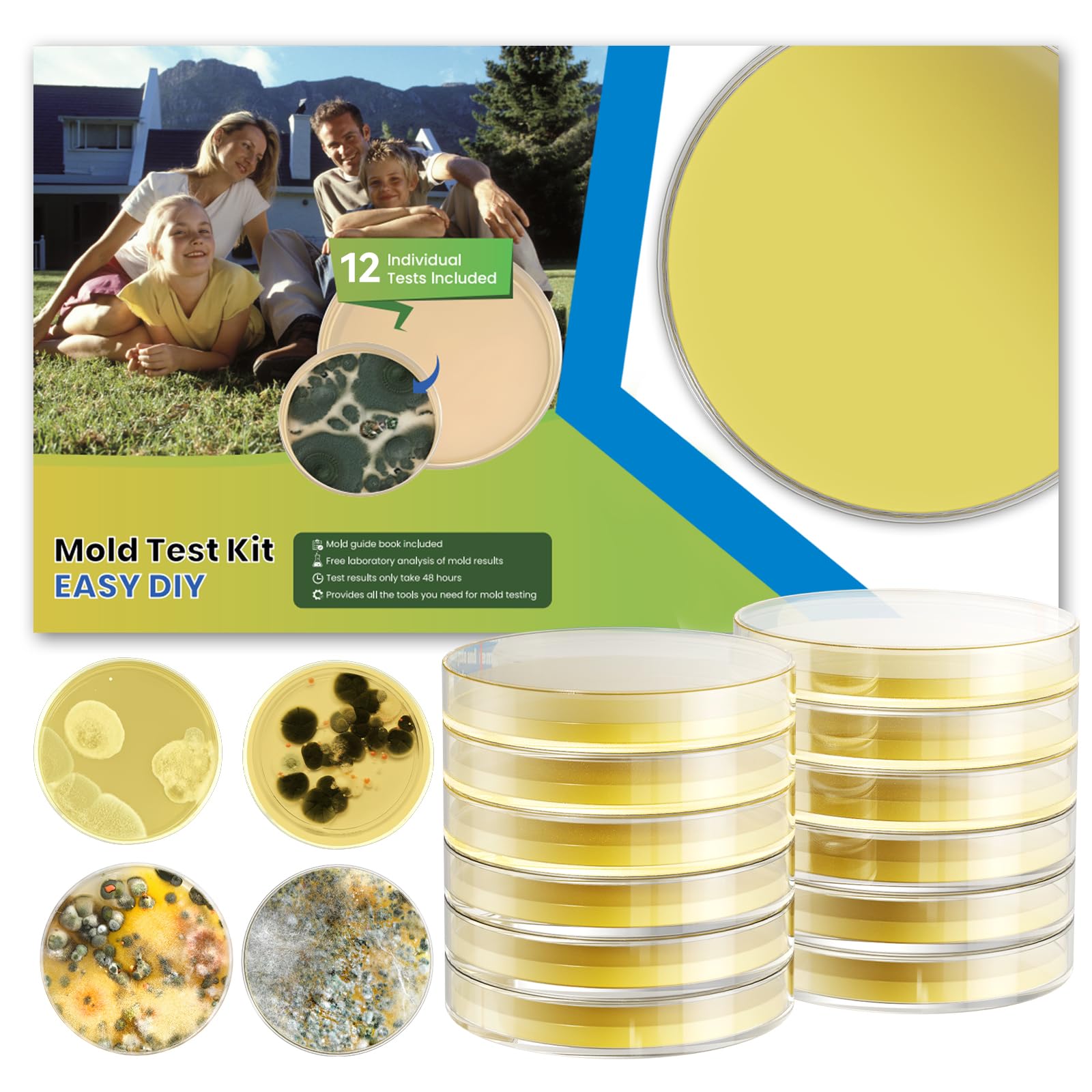Mold Test Kit for Home - 12 Detection Tests,Mold Test Kit for Indoor Air and Household Surface Detection, Includes Detailed Mold Identification Guide