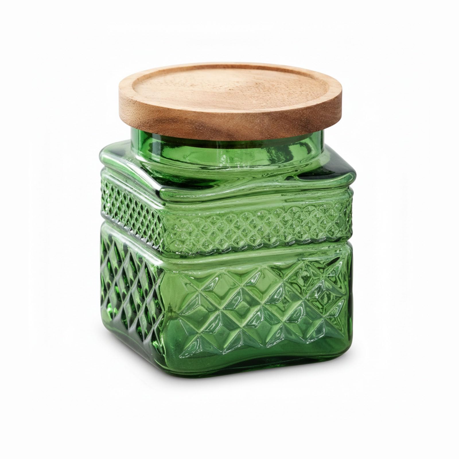 Punorric Candy Jar, 1100ml Glass Sweet Jar with Wooden Lid, Airtight Sweet Jars for Candy Buffet, Round Biscuit Tin, Food Storage Container for Ground Coffee, Tea, Sugar, Nuts, BPA-Free(Green)
