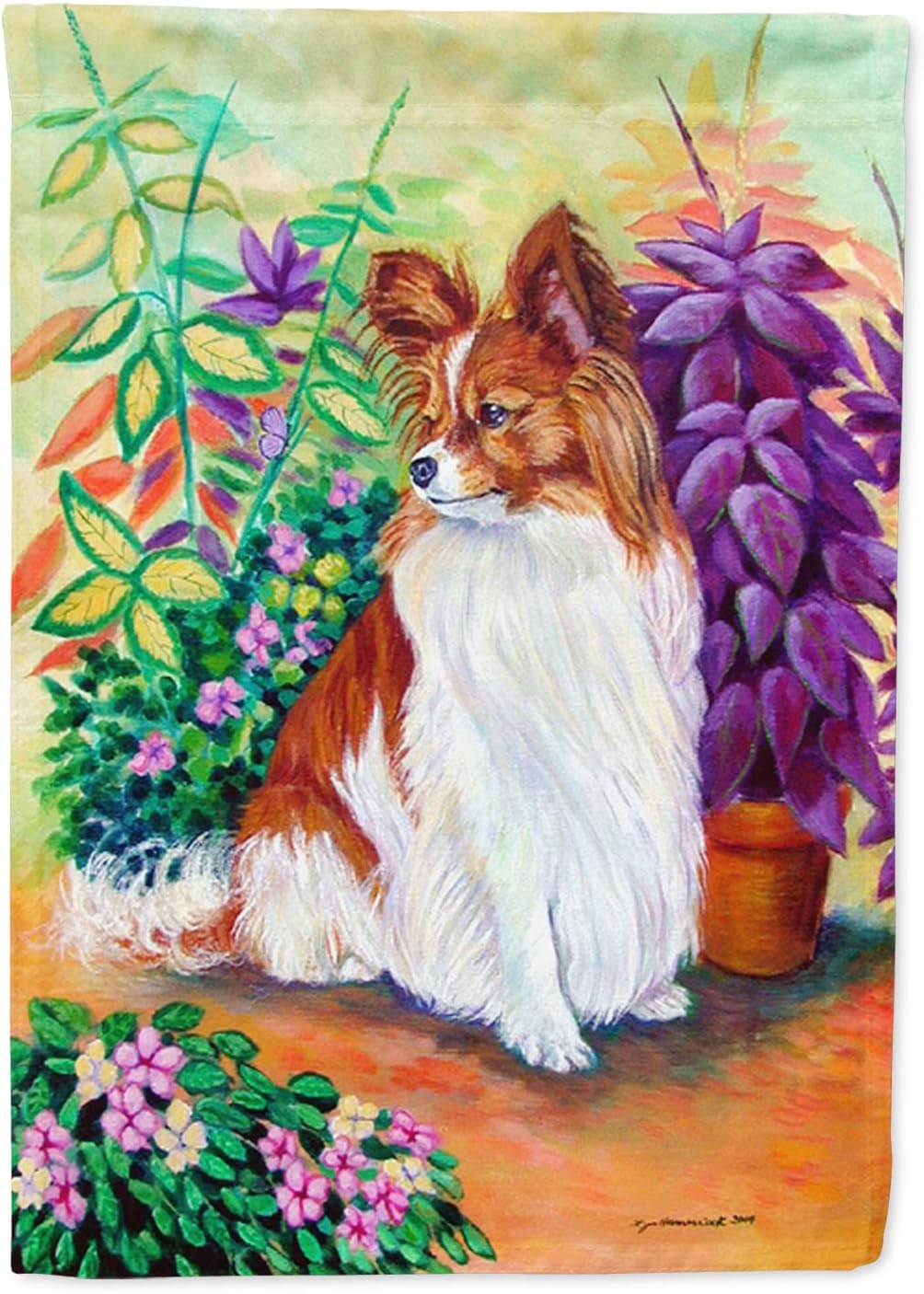 Caroline's Treasures 7274CHF Papillon House Flag Large Porch Sleeve Pole Decorative Outside Yard Banner Artwork Wall Hanging, Polyester, House Size, Multicolor