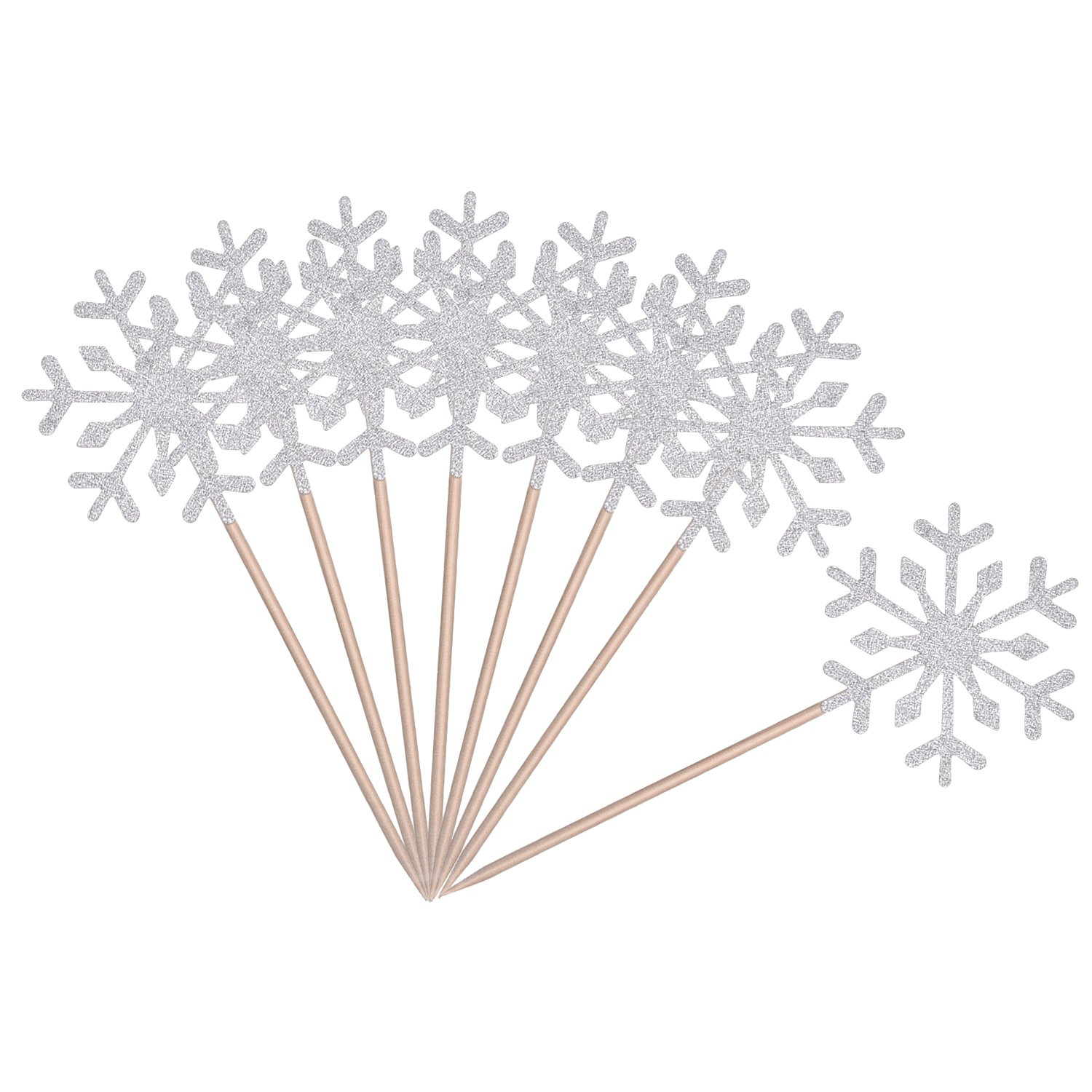 30Pcs Snowflake Glitter Cupcake Toppers - Frozen Winter Theme Cake Decor For Baby Shower, Christmas, Birthday Party Supplies