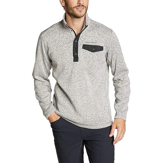 Eddie Bauer Men's Radiator Fleece Snap Mock Neck, Gray HTR Regular L : Amazon.in: Clothing 