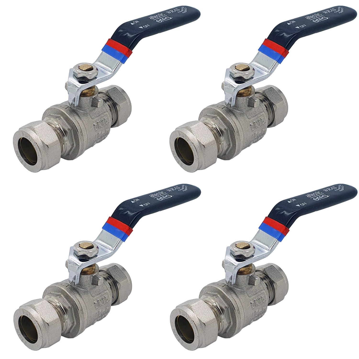 Unvented Components Europe Chrome Ball Valve Full Bore Black Lever Compression, 15Mm, 22Mm And 28Mm, Plated Brass (15Mm, 4)