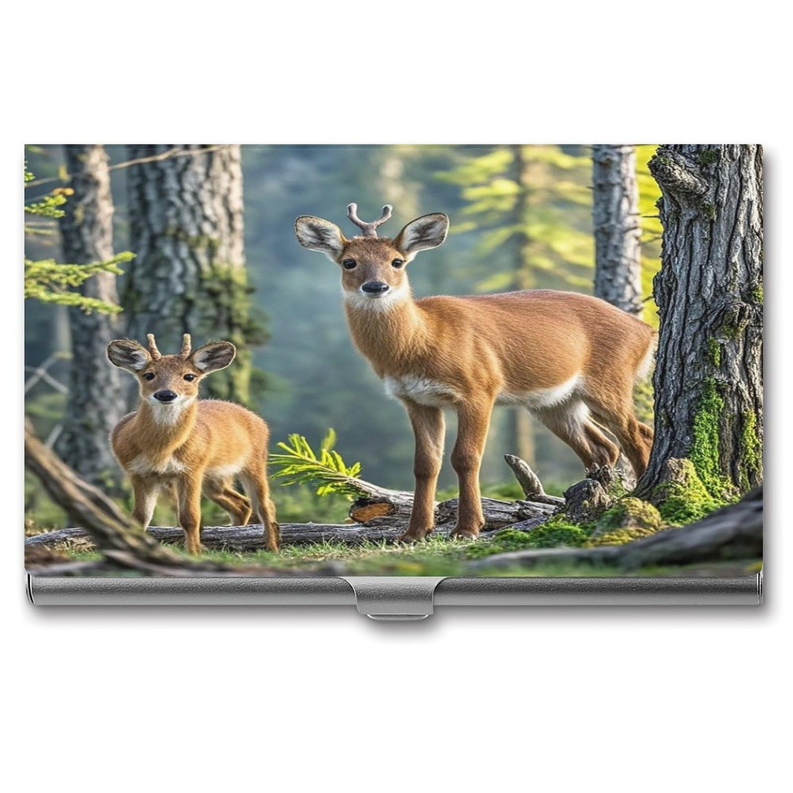 Fekiloot Men's Style Animals And Woodland Business Card Holder For & Wo Professional Stainless Steel Business Card Case Large Capacity Slim Purse Name Cards Holders Buckle Shut