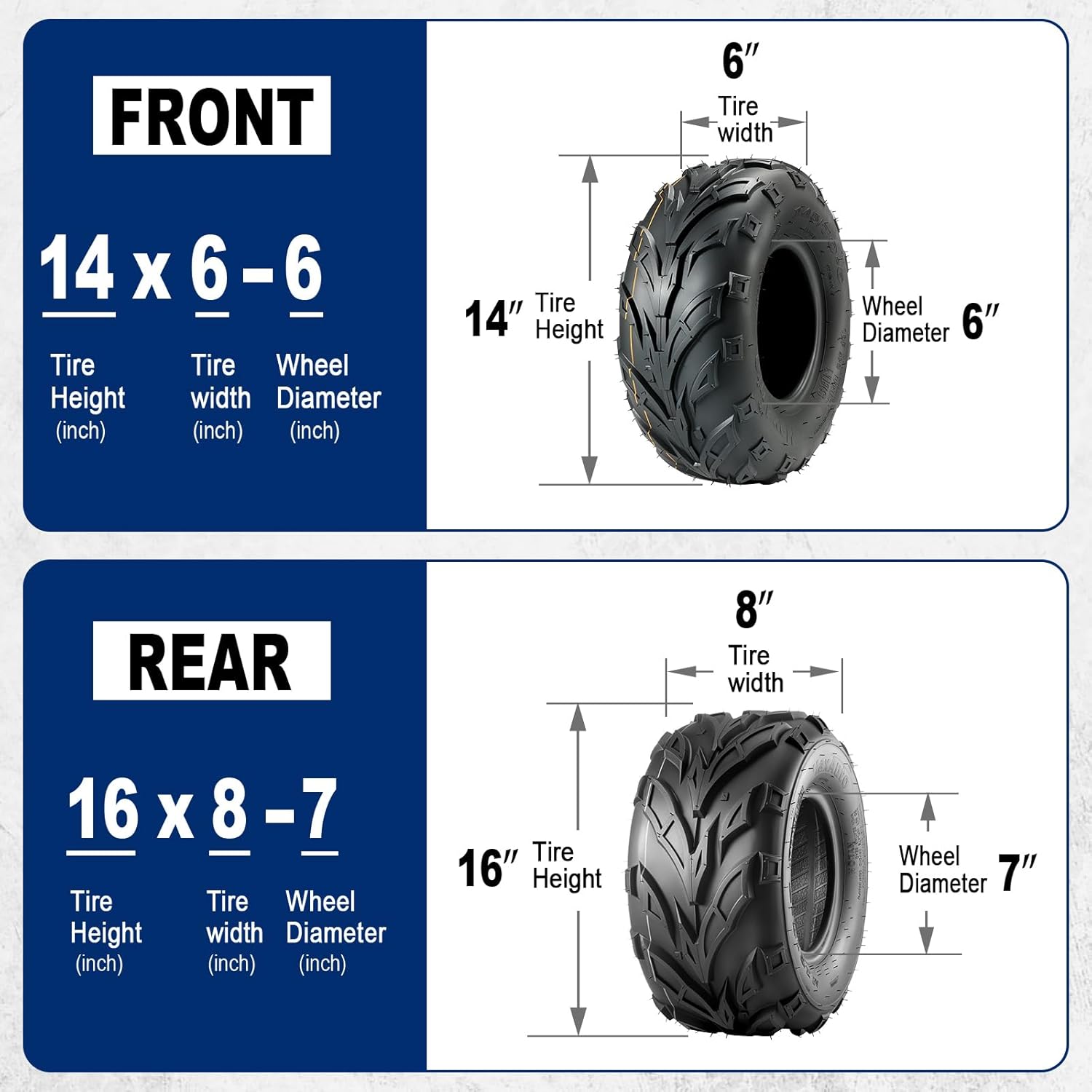 MaxAuto Set of 4 ATV Tire 145/70-6 &16x8-7 Mini Bike Tires, 145x70-6 All Terrain UTV Tire 16x8x7 Go-Kart Quad Tires,6 PR Tubeless, 4 Pack in 2 Packages