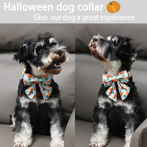 Miniatura 8 de ARING PET Collar de perro de calabaza, collar de perro de algodón a cuadros de Halloween con corbata de moño marinero, lindo collar de perro de
